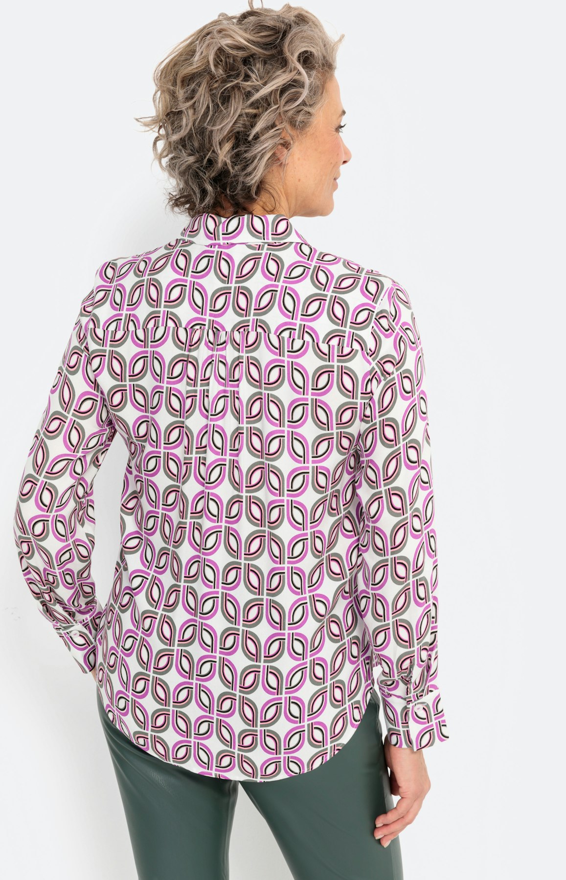 Overhemd blouse met motief, pink wit