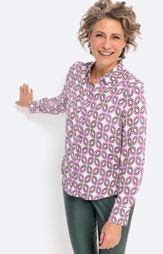 Overhemd blouse met motief, pink wit