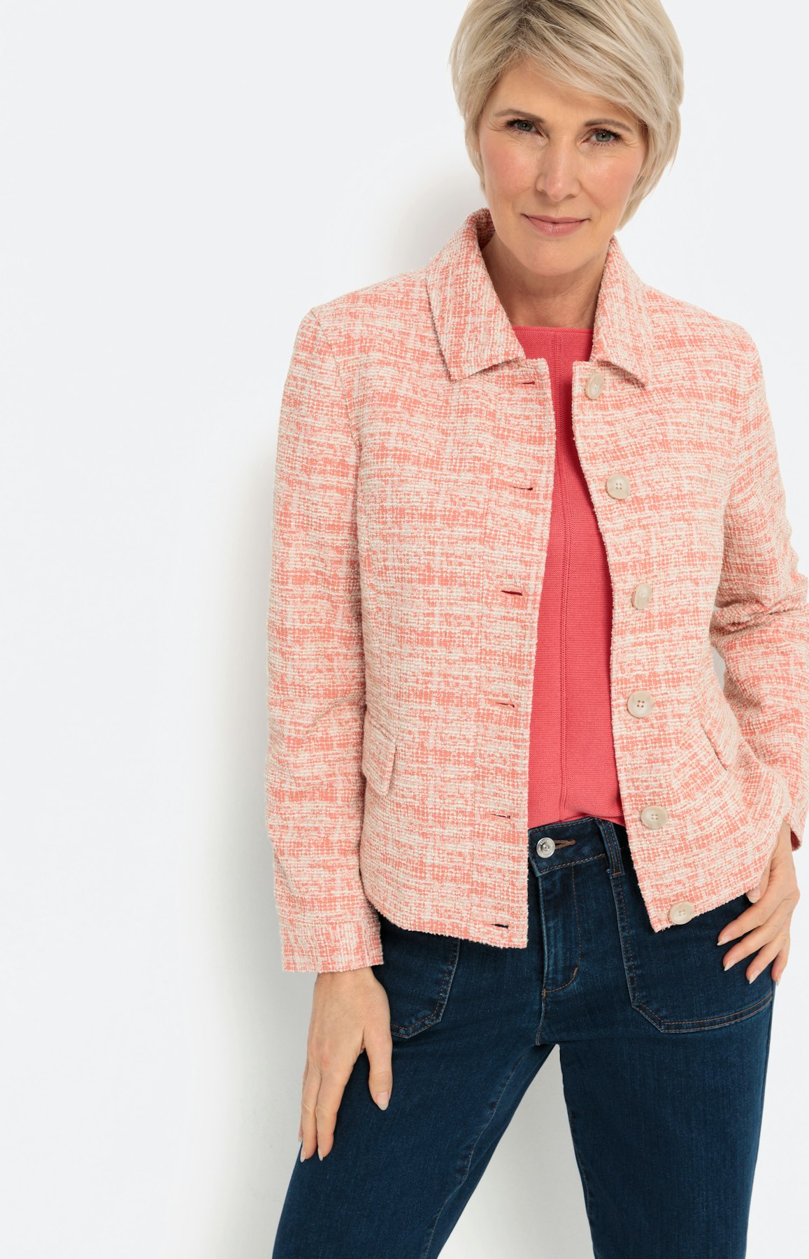 Bouclé blazer, koralle