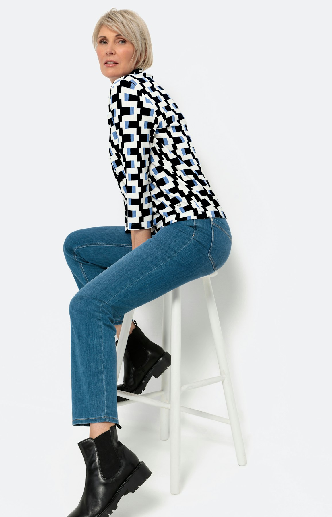3/4-mouwen shirt, graphic print, blauw
