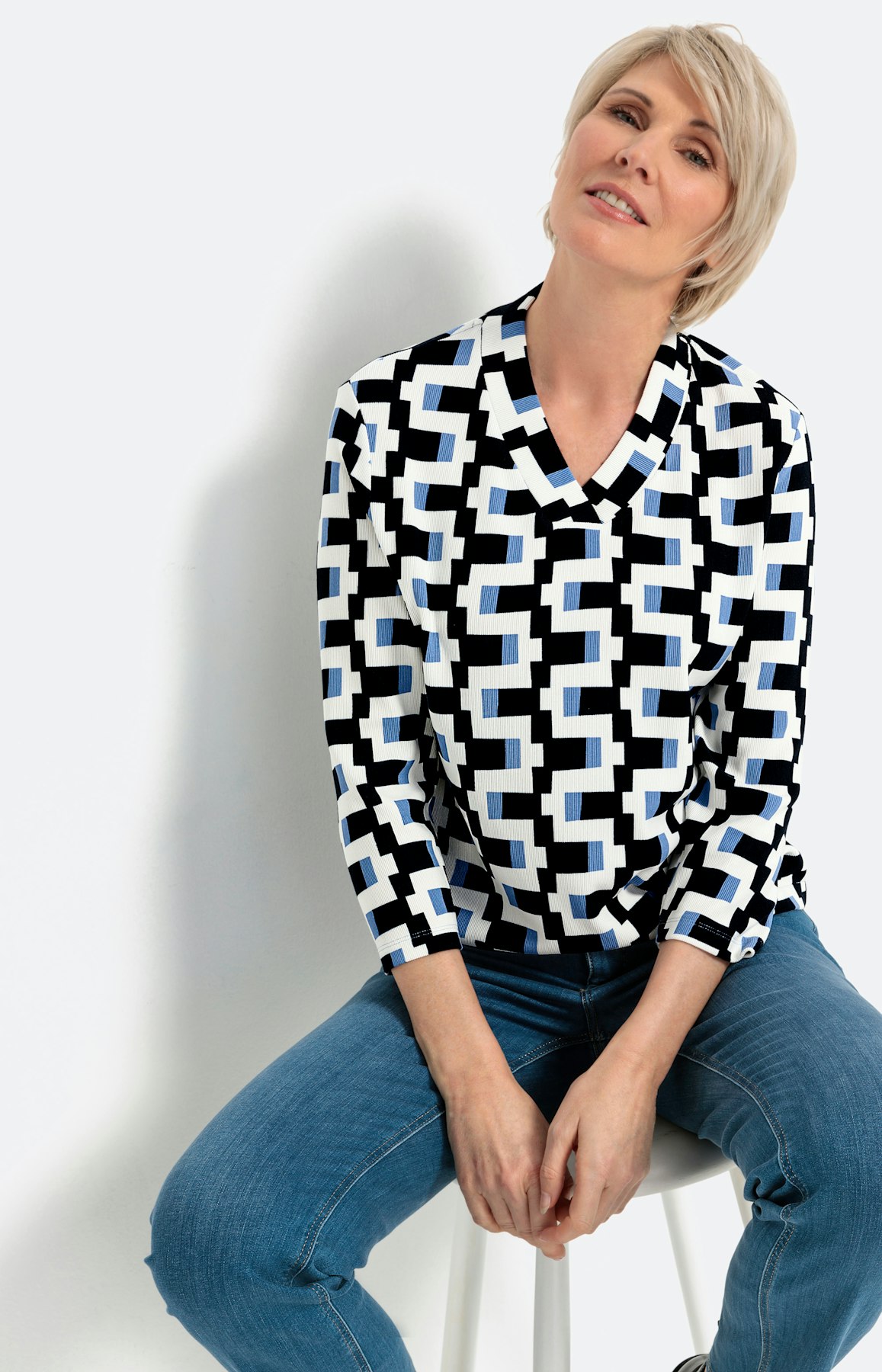 3/4-mouwen shirt, graphic print, blauw