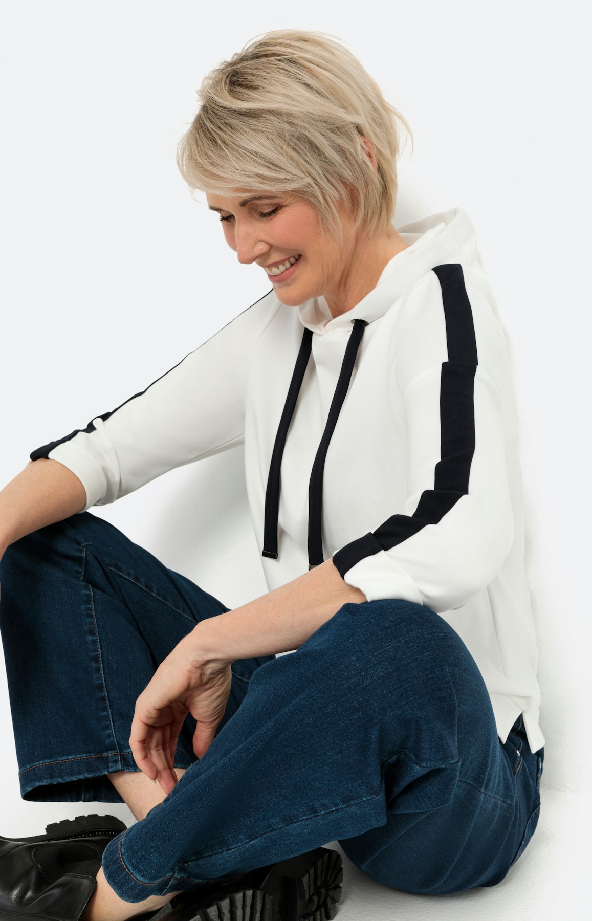 Hoody met 3/4-mouwen en zoomsplitten