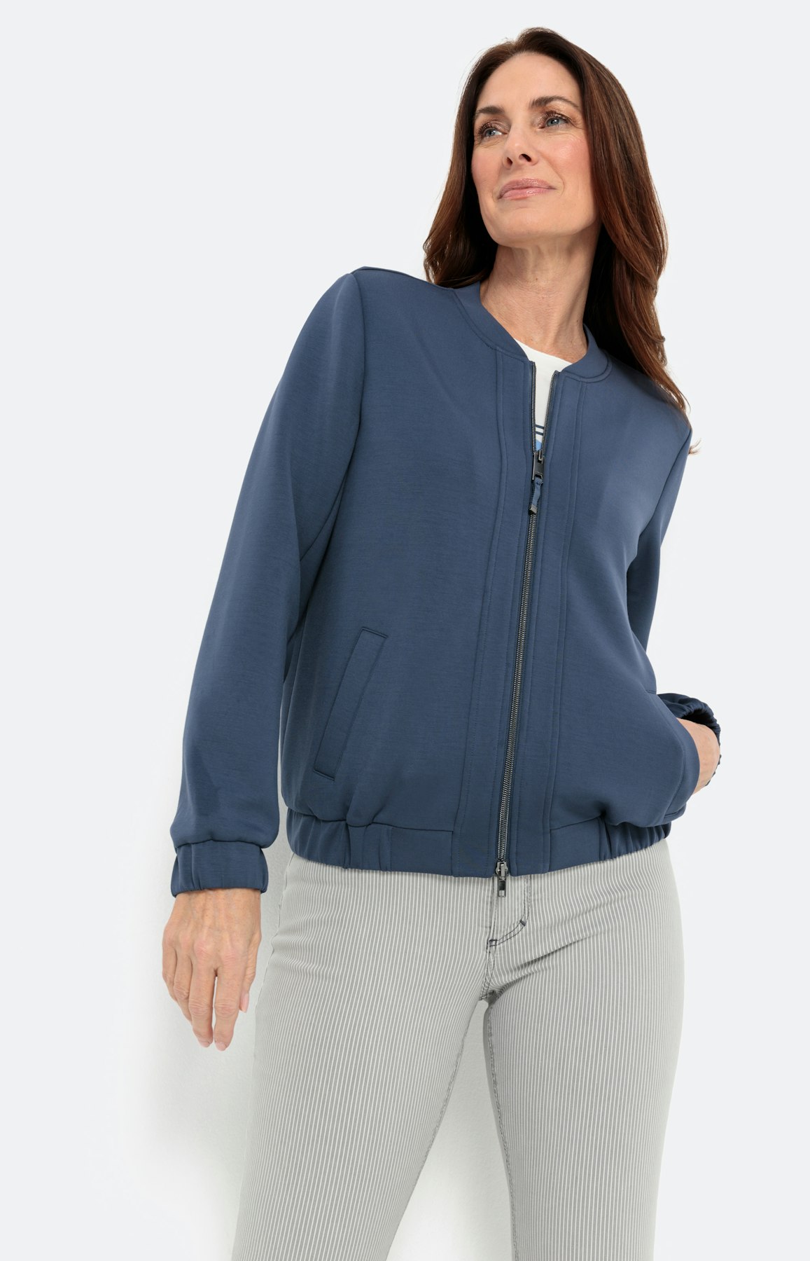 Scuba-Sweatjacke mit Rundhals und Zipper