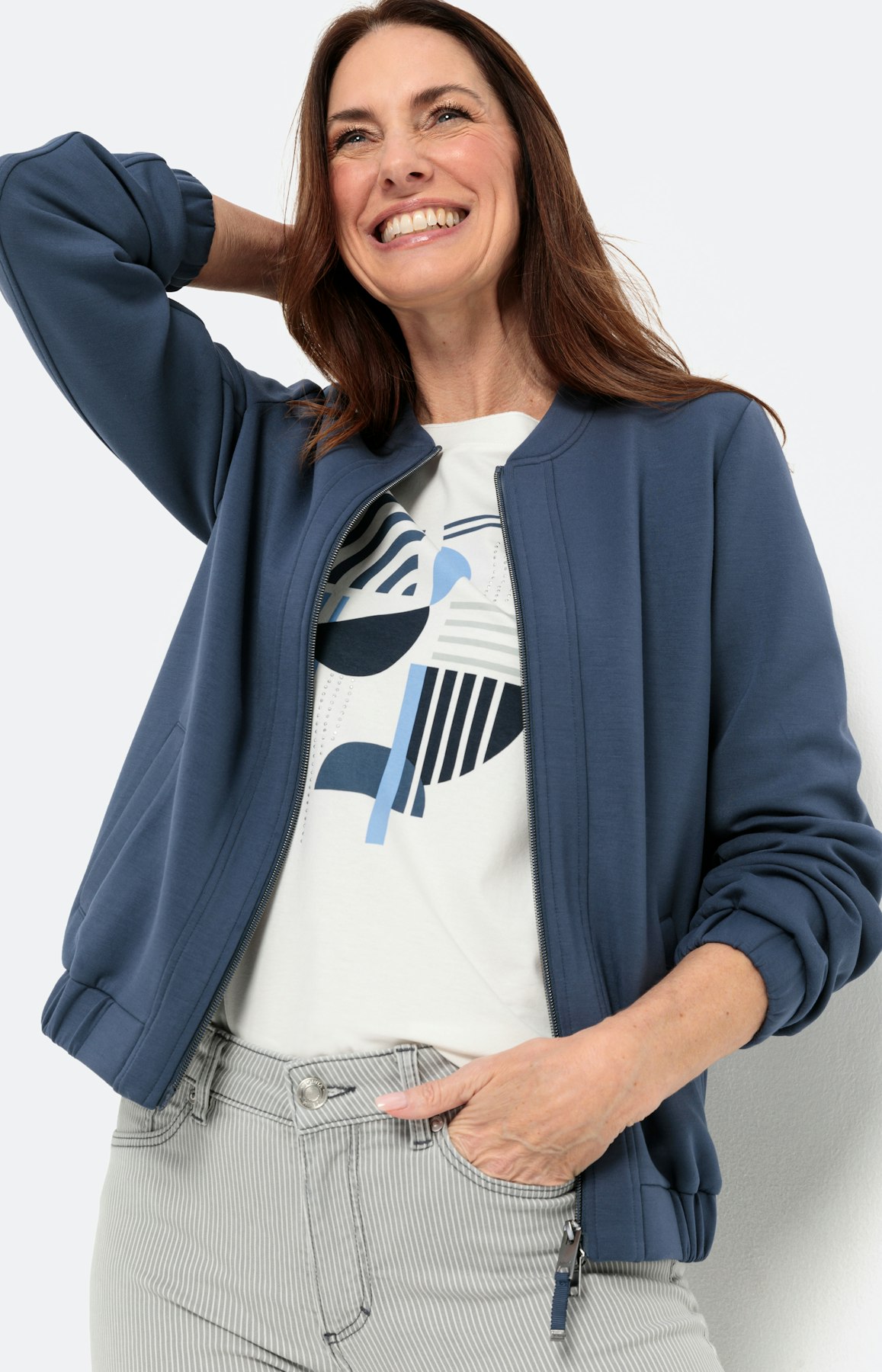 Scuba-Sweatjacke mit Rundhals und Zipper