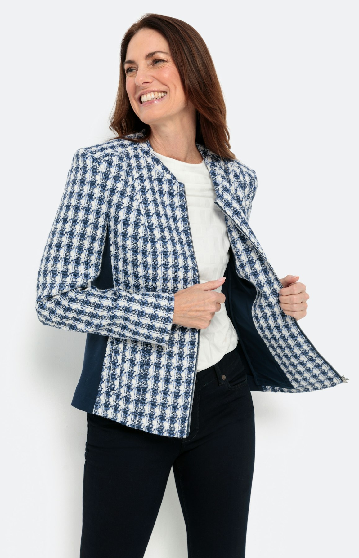 Blazer in materialenmix met 2-wegrits