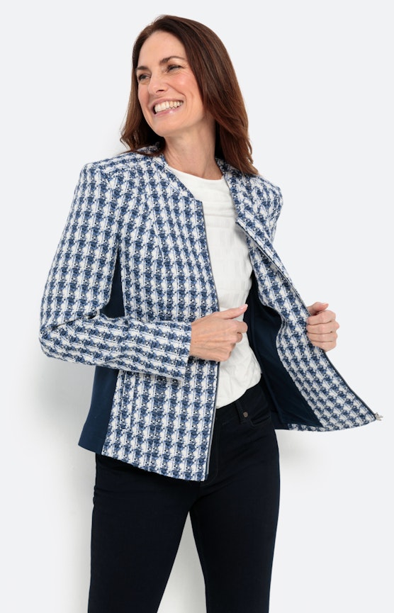 Blazer in materialenmix met 2-wegrits