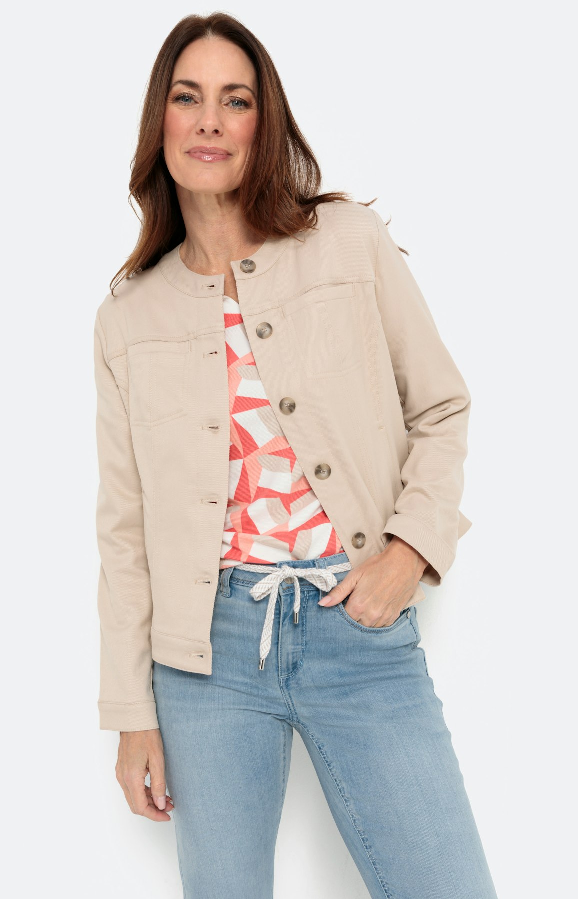 Blazer mit Rundhals und Knopfleiste