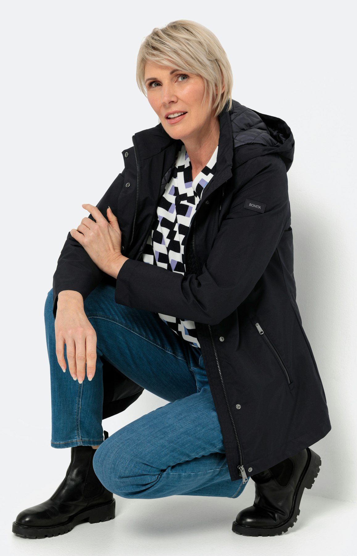 Parka met rijgkoord binnenin, navy