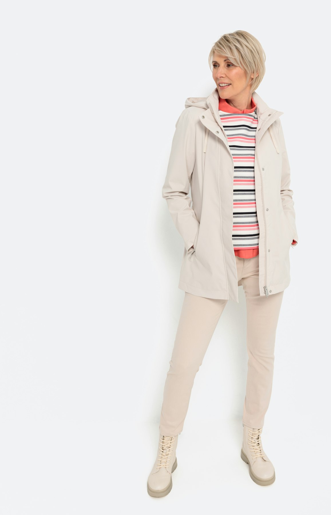 Parka met optionele capuchon, ivory