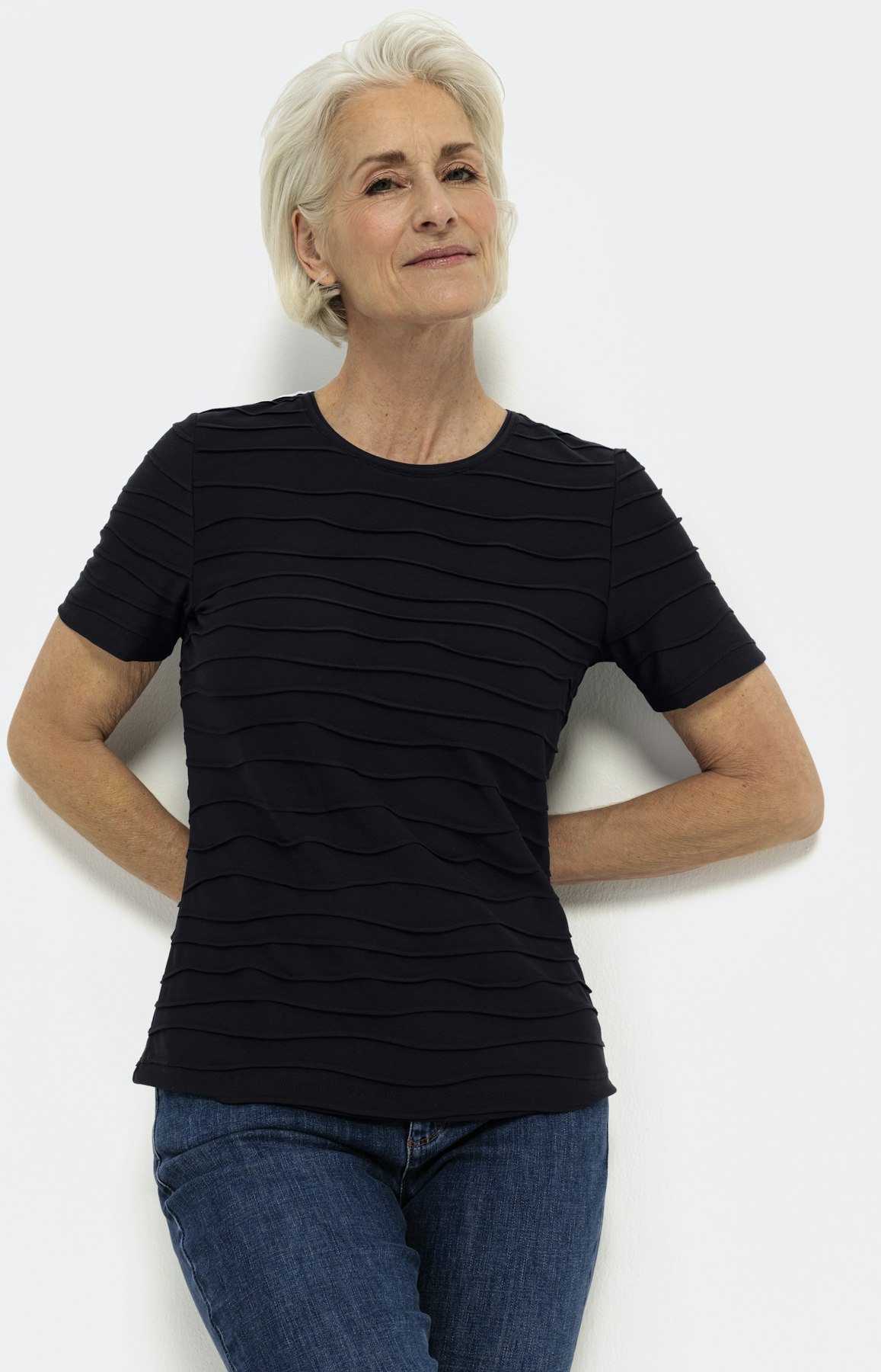 Basic T-shirt "wave" 1/2 mouw, navy