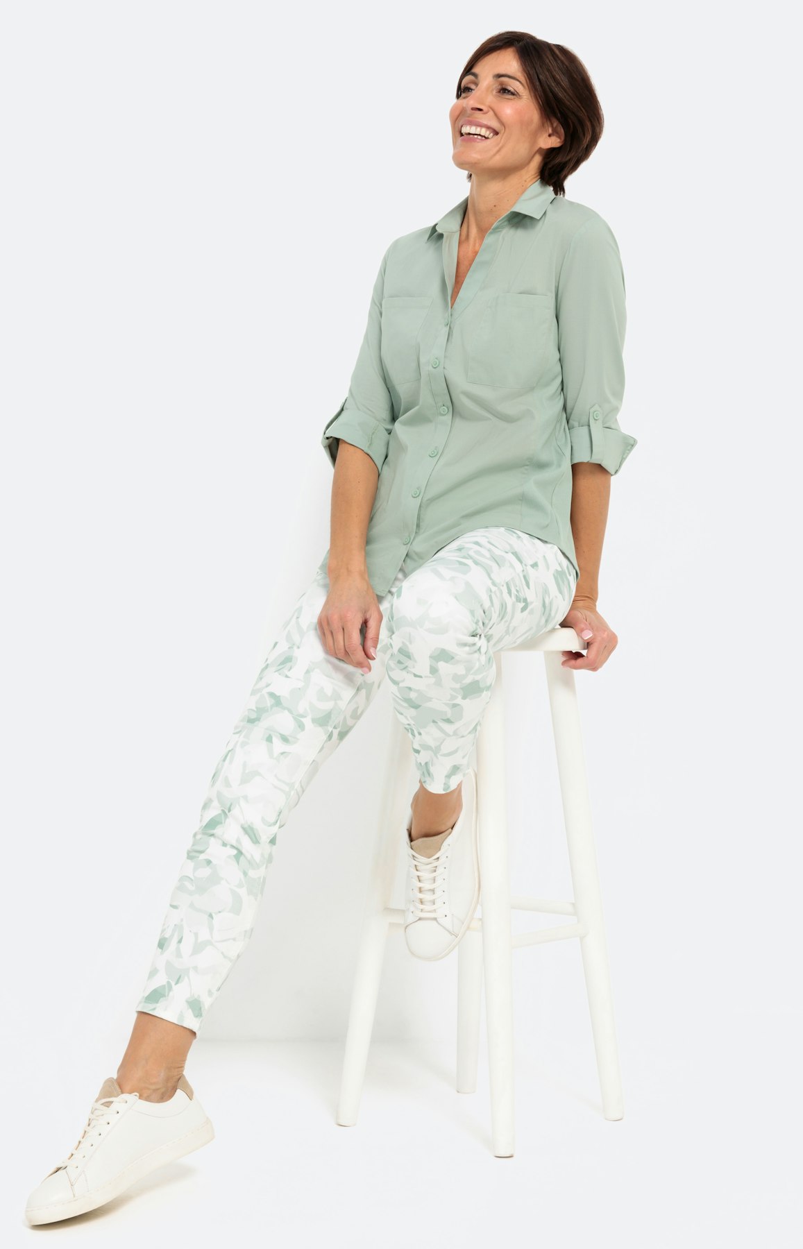 7/8 Jeans , Blumenprint, salbei