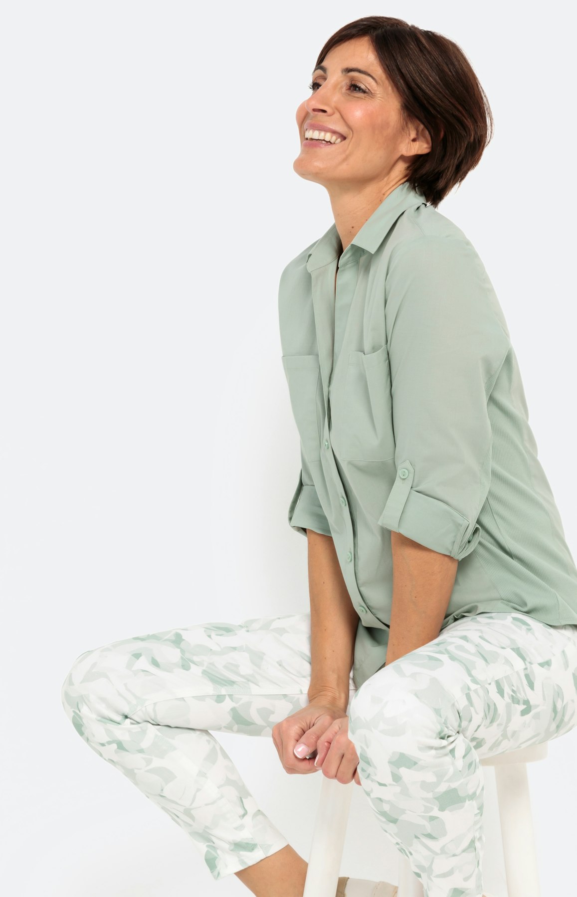 7/8 Jeans , Blumenprint, salbei