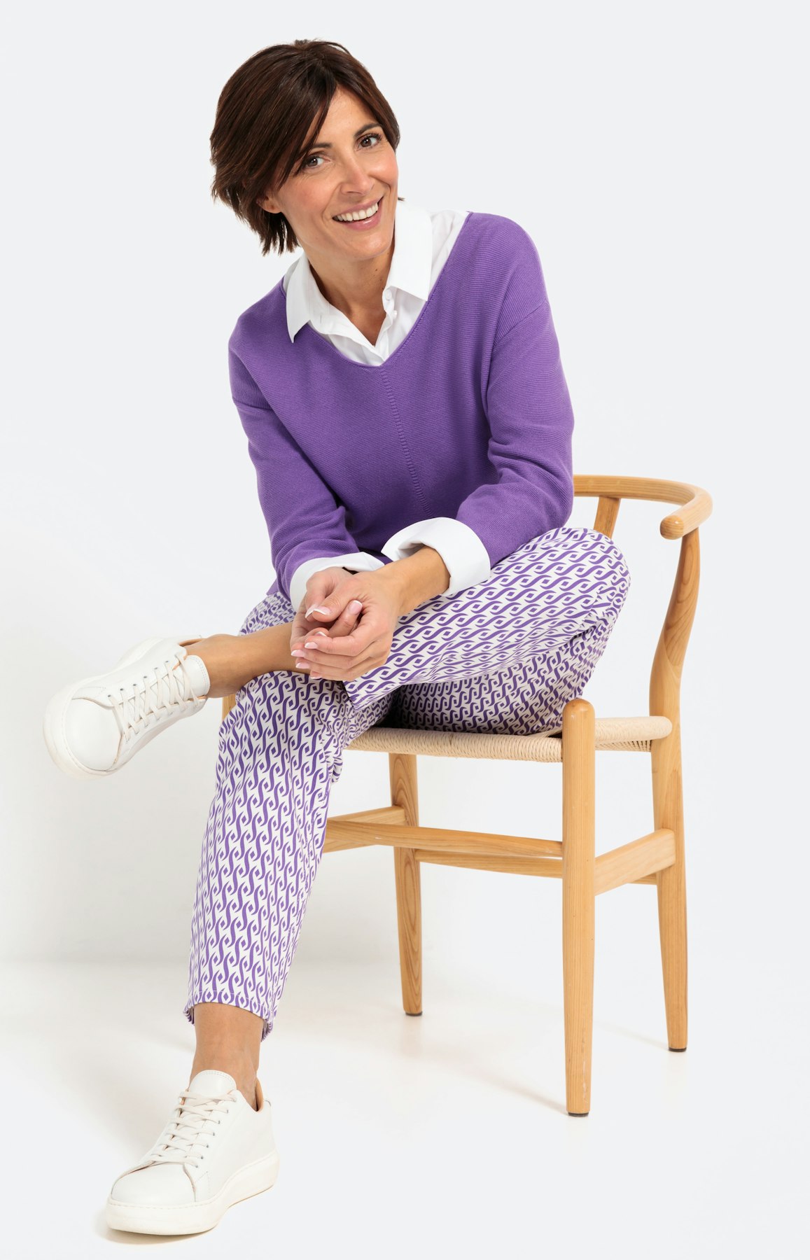 Trui met een V-hals en 3/4-mouwen