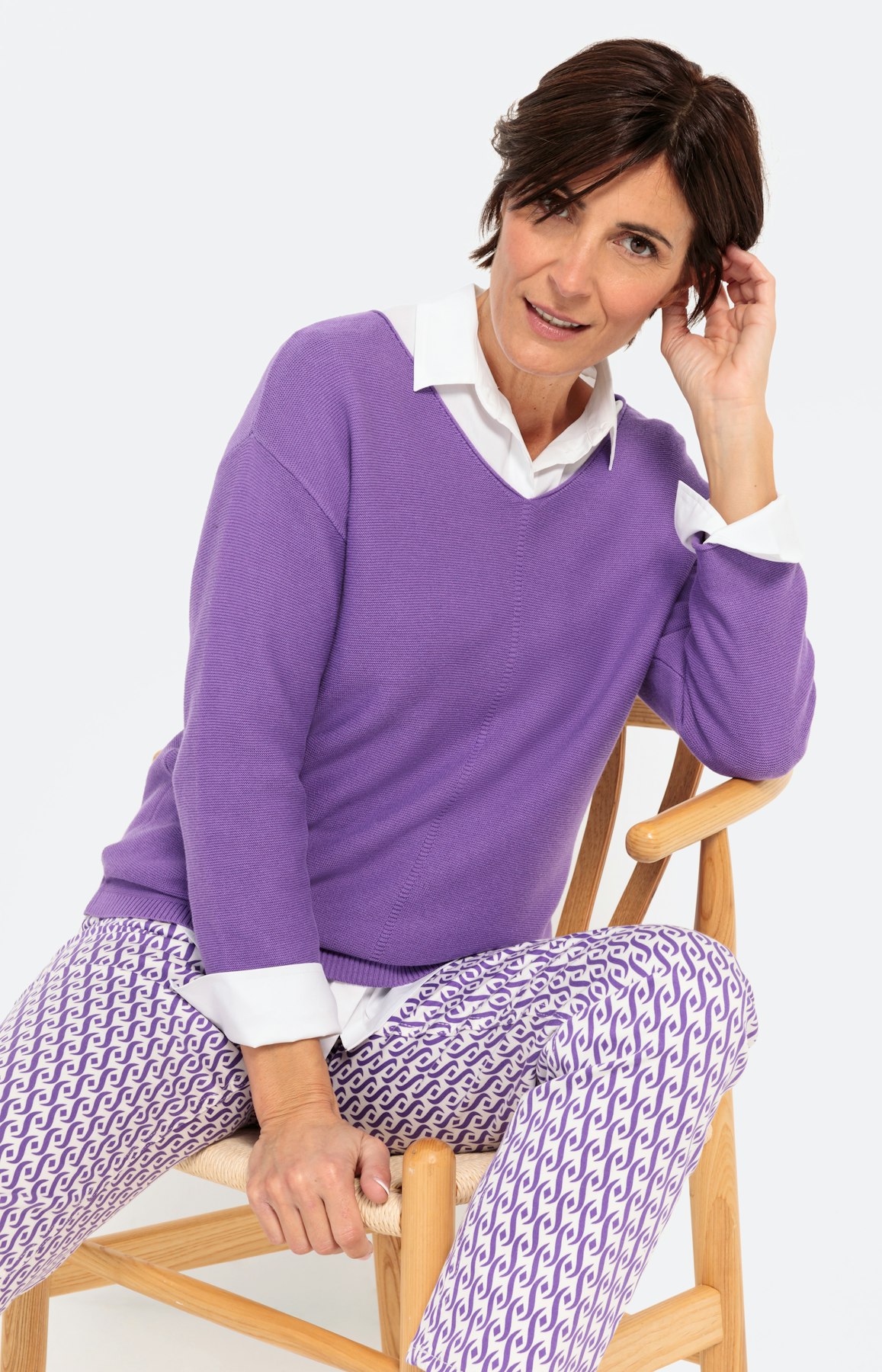 Trui met een V-hals en 3/4-mouwen