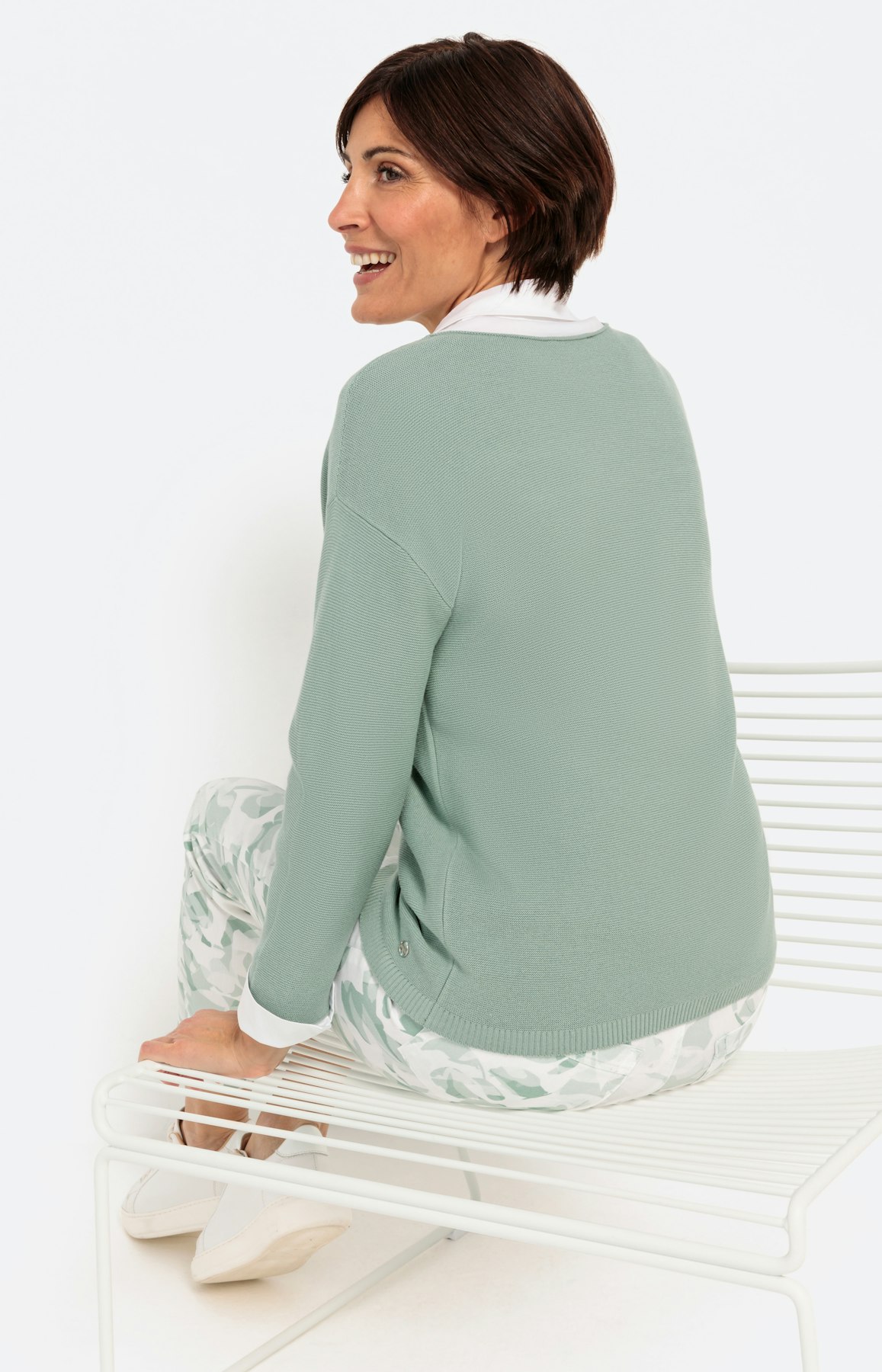 Effen trui met rolrandjes en 3/4-mouwen