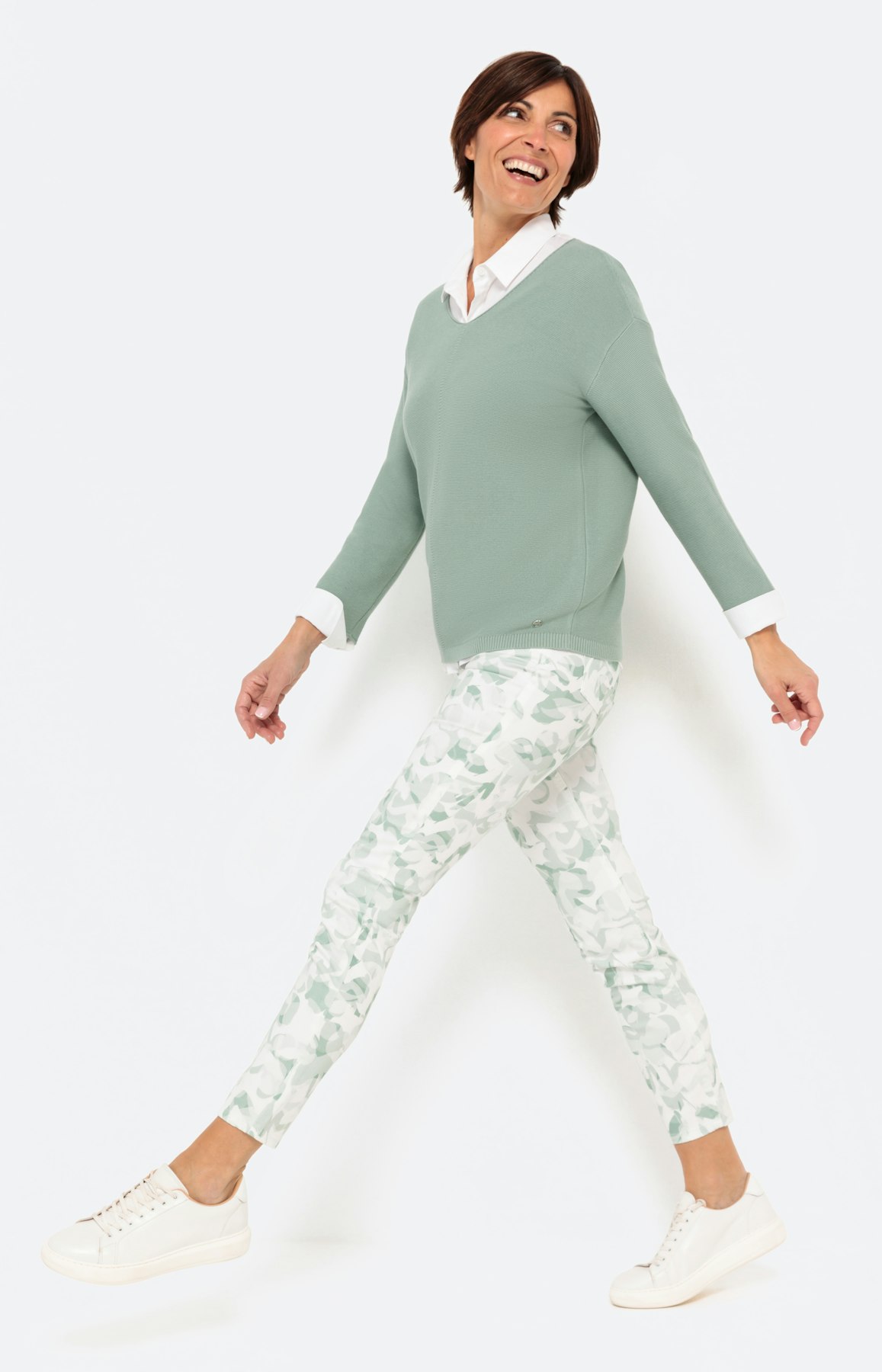 Effen trui met rolrandjes en 3/4-mouwen