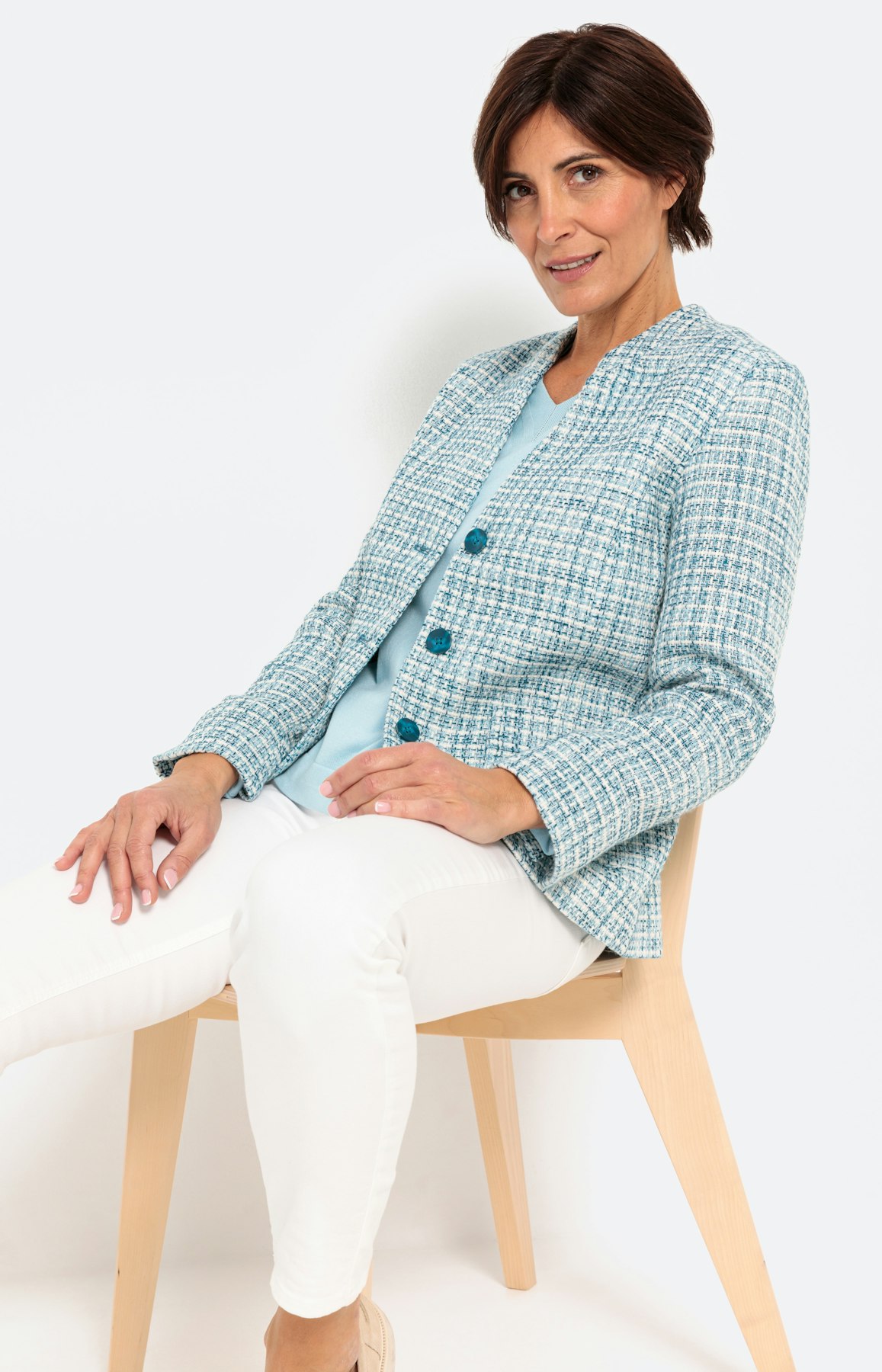 Bouclé blazer, aqua