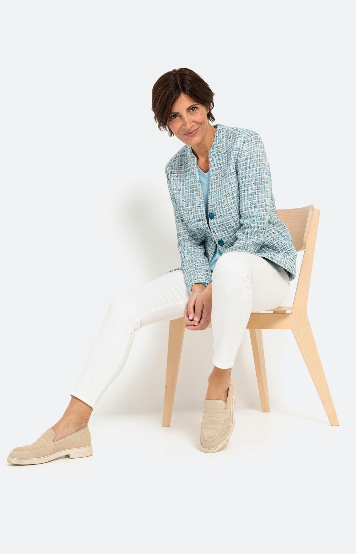 Bouclé blazer, aqua