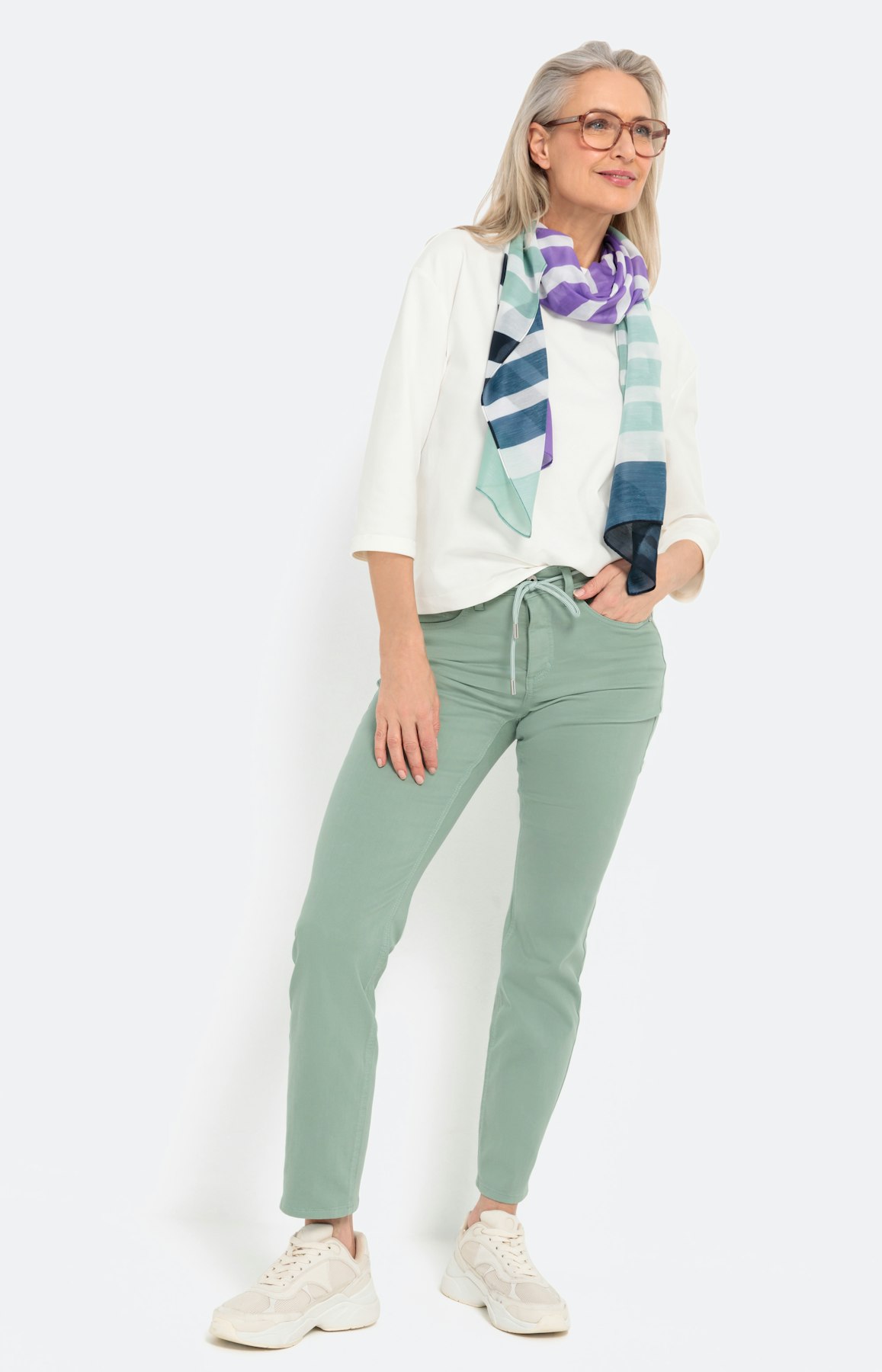 Sweatshirt met platte kraag & 3/4-mouwen