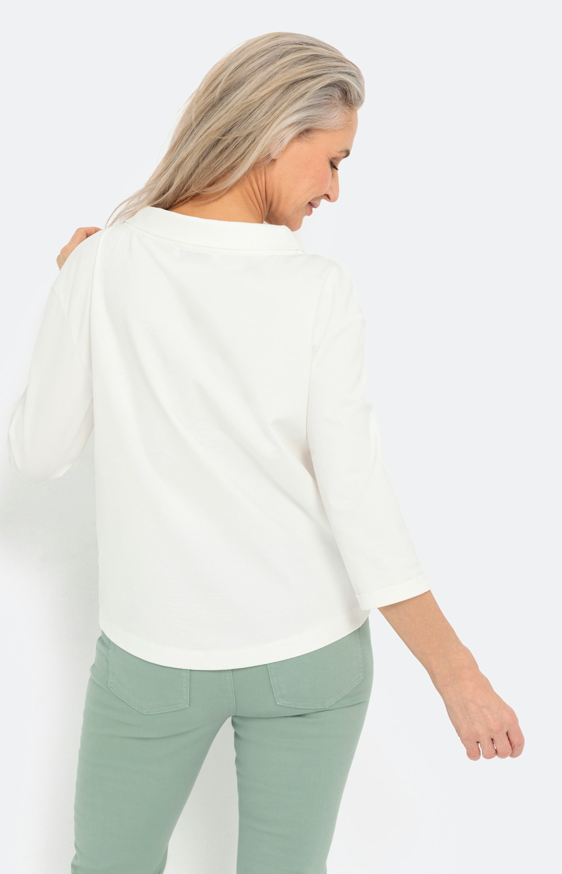 Sweatshirt met platte kraag & 3/4-mouwen
