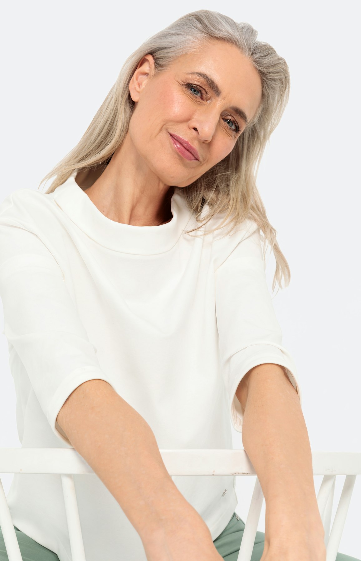 Sweatshirt met platte kraag & 3/4-mouwen