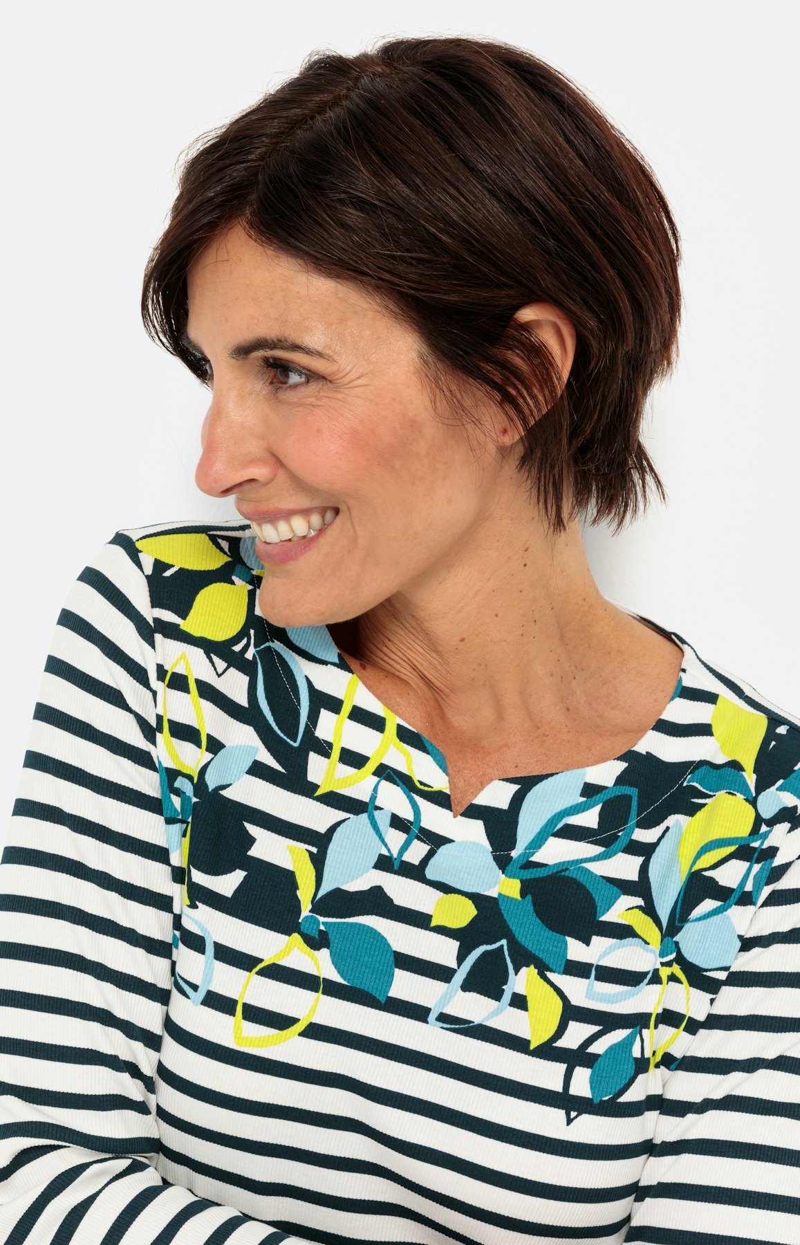 Gemustertes Ripp-Shirt mit 3/4-Arm