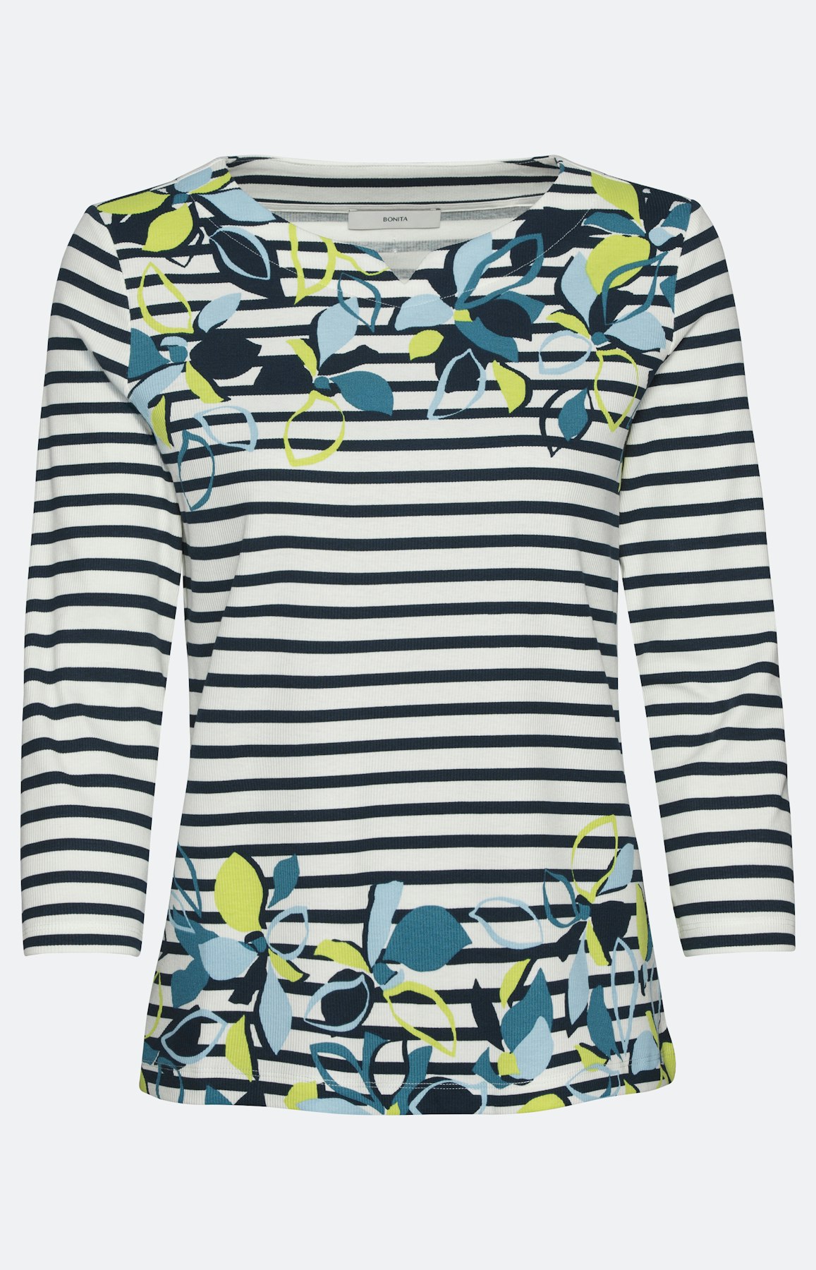 Gemustertes Ripp-Shirt mit 3/4-Arm