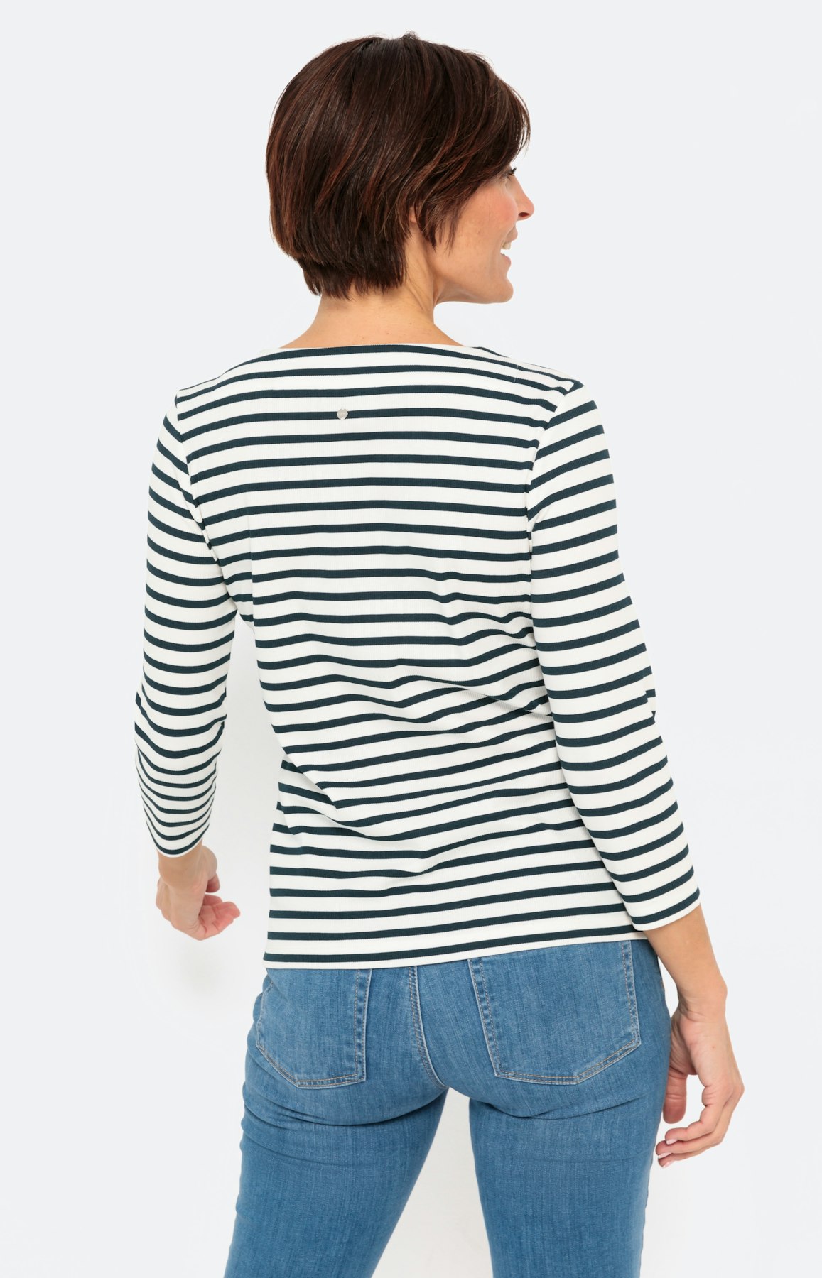 Gemustertes Ripp-Shirt mit 3/4-Arm
