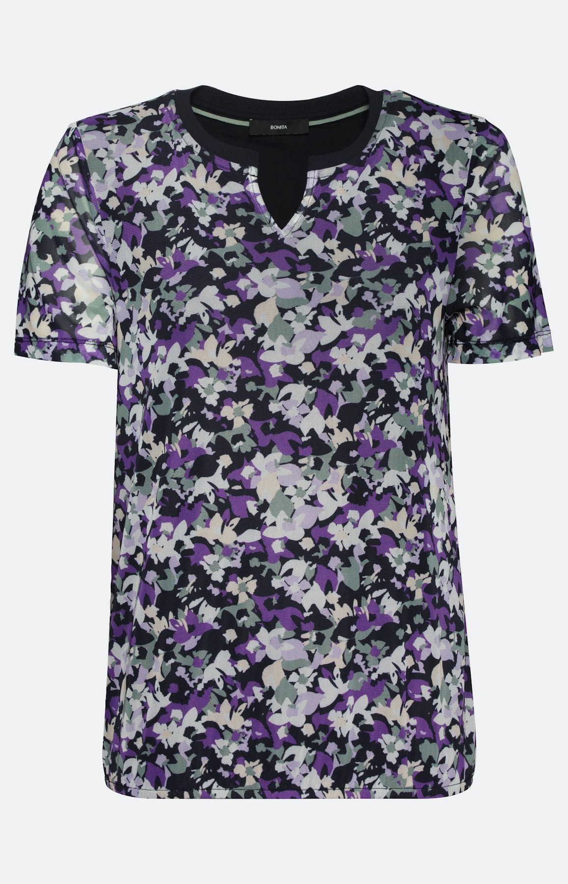 Mesh-T-Shirt im Millefleurs-Design