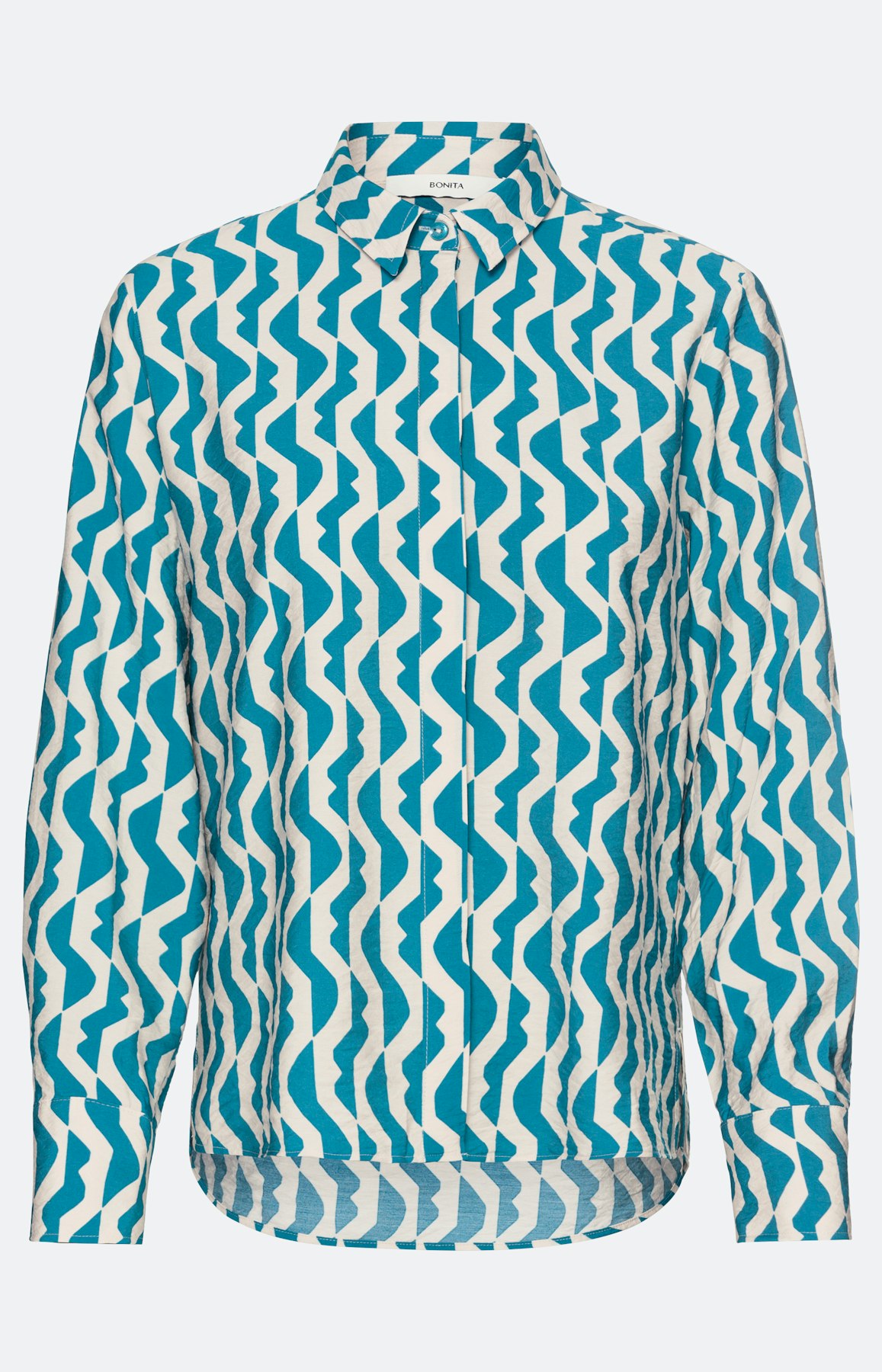 Overhemd blouse met print, turquoise wit