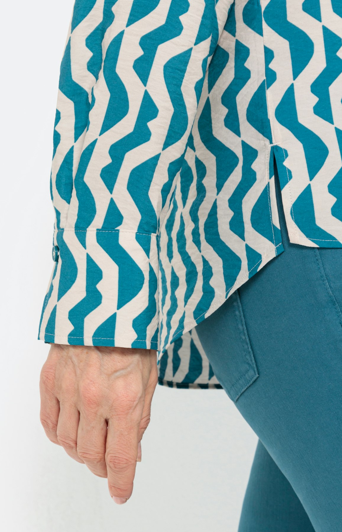 Overhemd blouse met print, turquoise wit