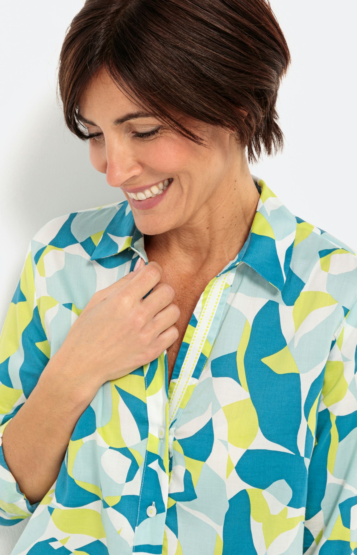 Overhemd blouse met print, turquoise