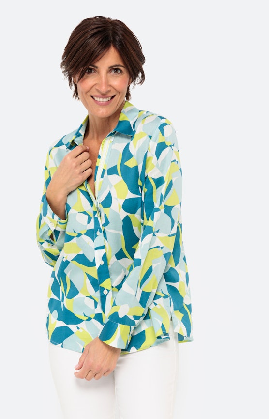 Overhemd blouse met print, turquoise