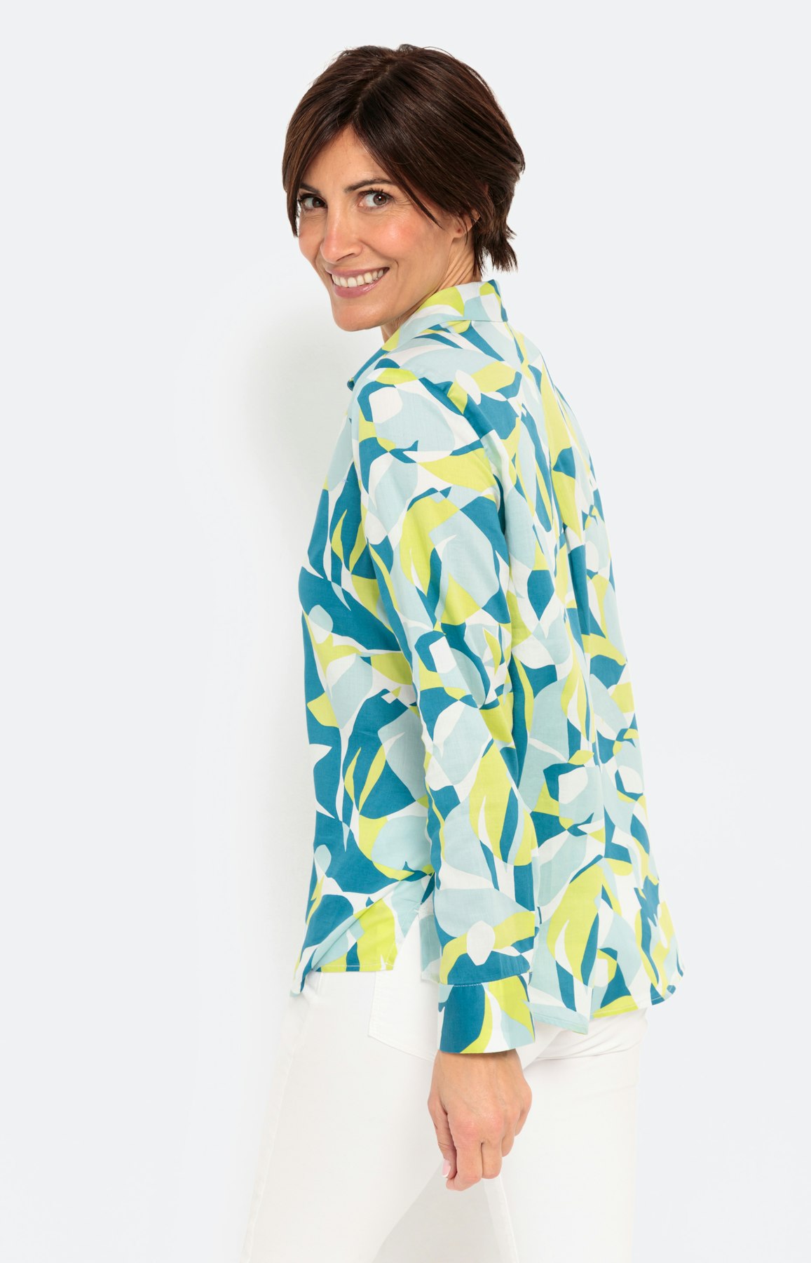 Overhemd blouse met print, turquoise