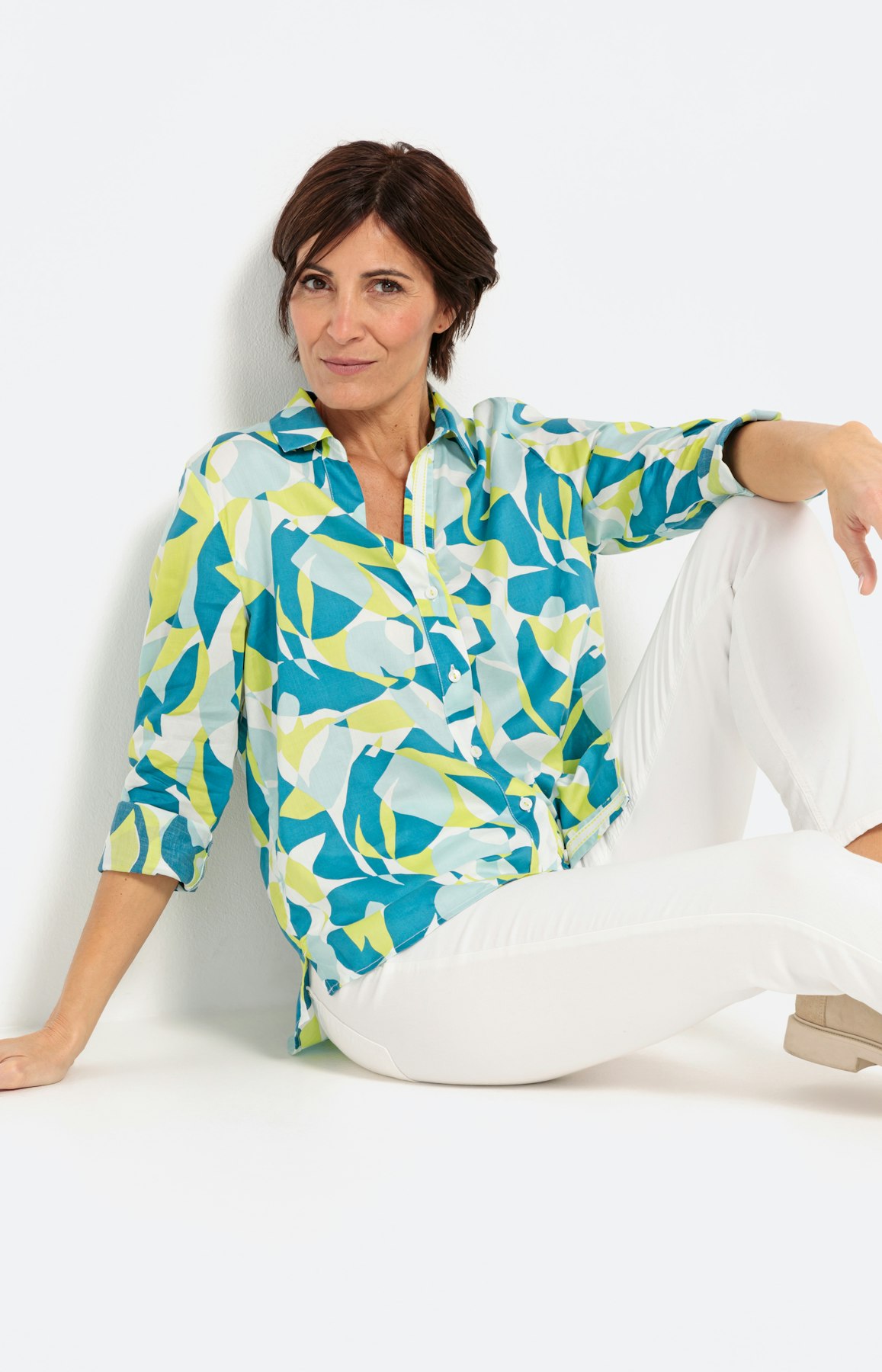 Overhemd blouse met print, turquoise