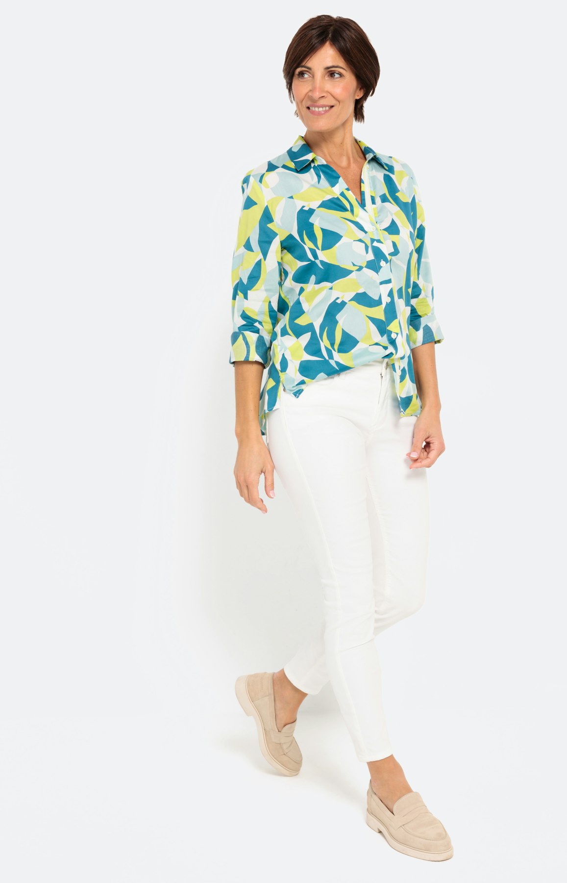 Overhemd blouse met print, turquoise