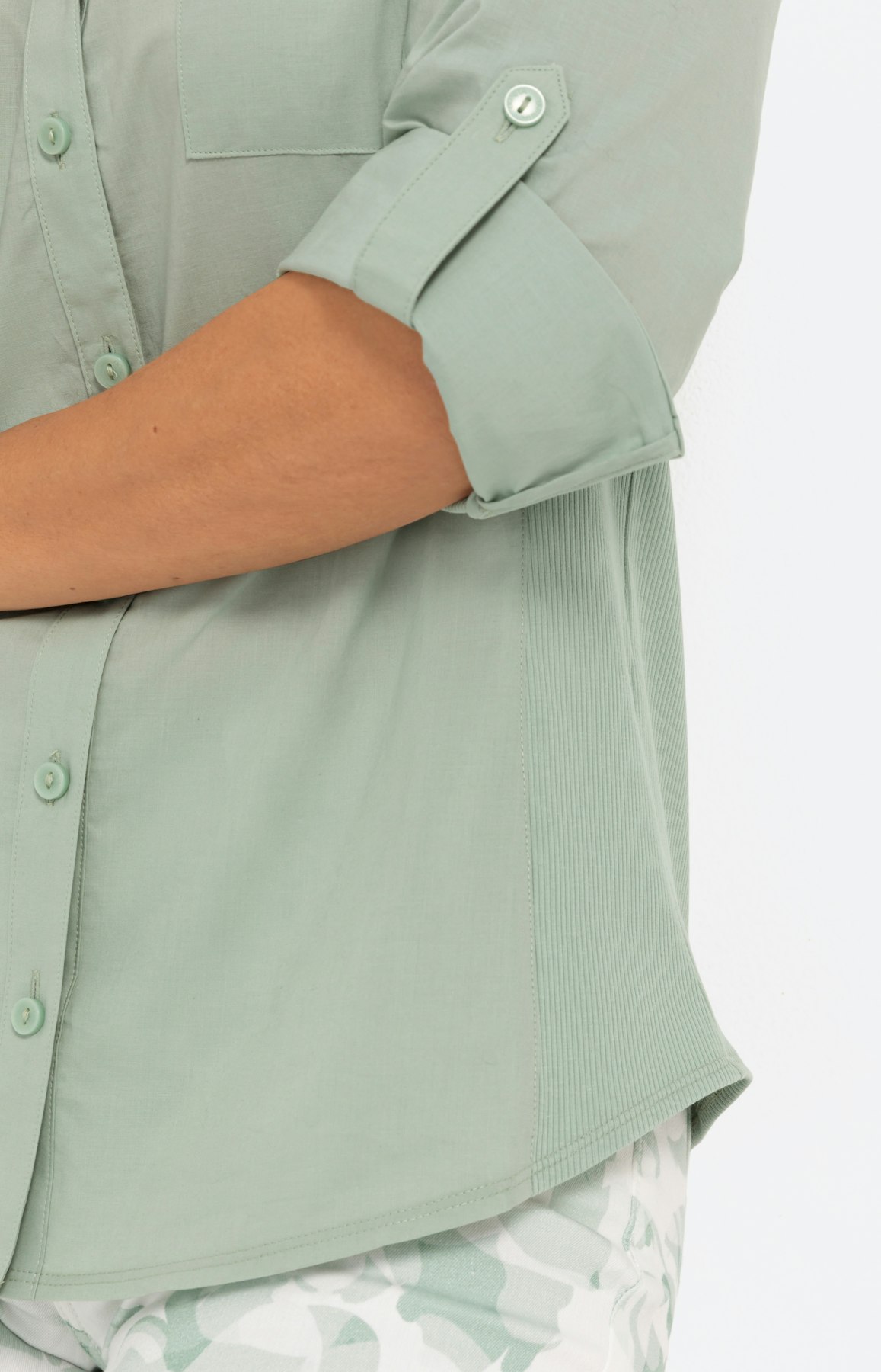 Overhemd blouse met 7/8 mouwen, salie