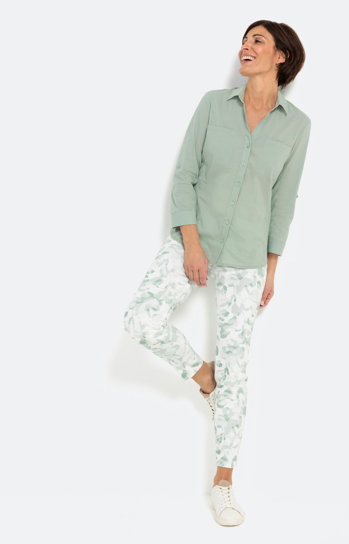 Overhemd blouse met 7/8 mouwen, salie