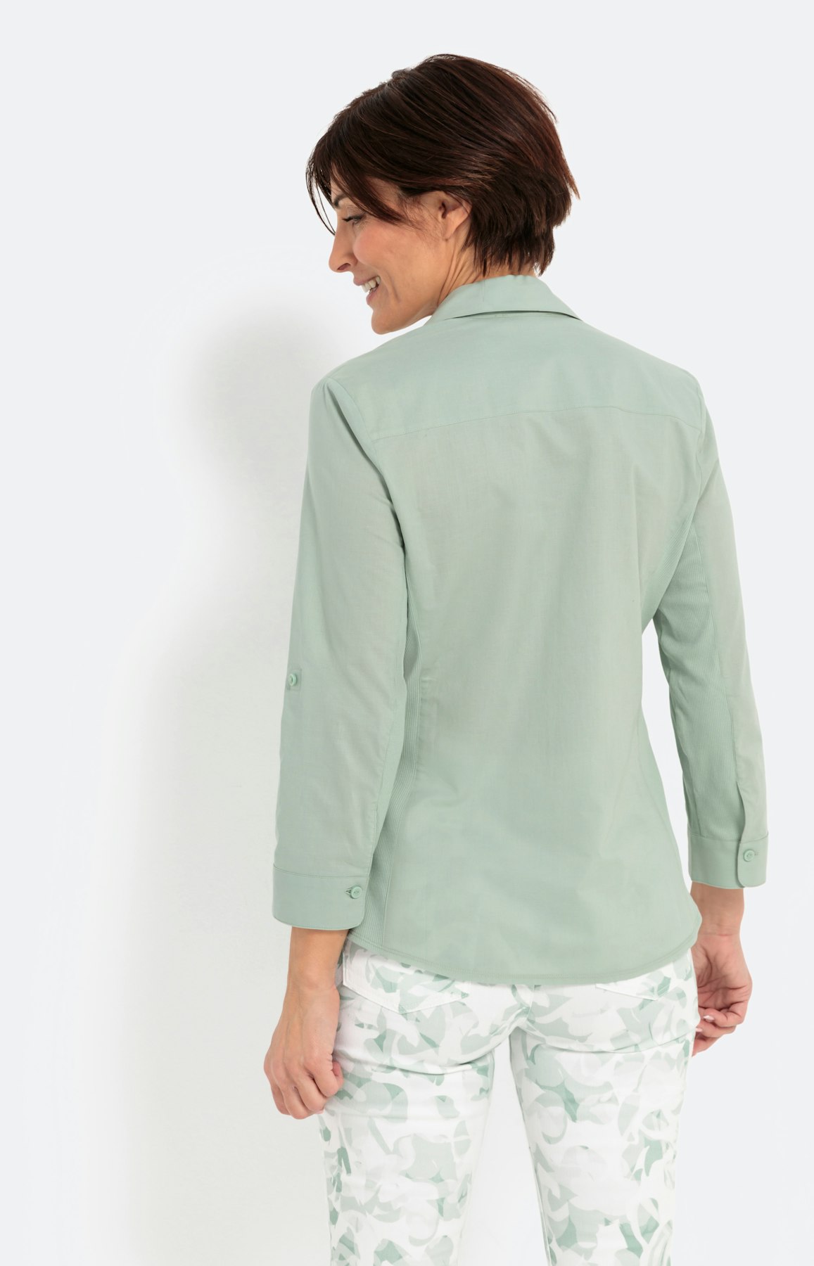 Overhemd blouse met 7/8 mouwen, salie