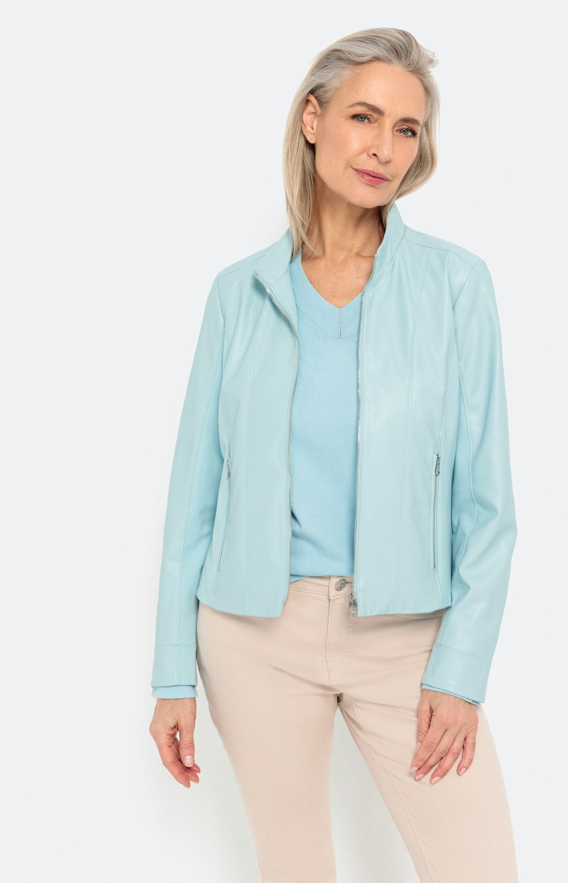 Bikerjacke in Lederoptik, aqua