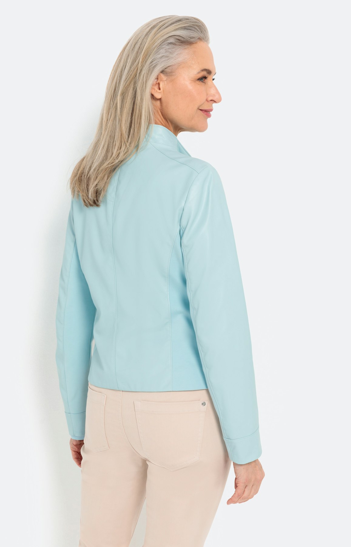 Bikerjacke in Lederoptik, aqua