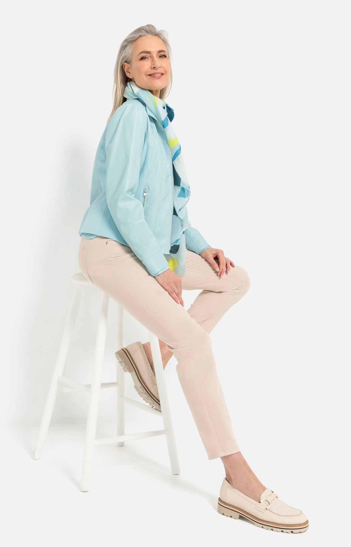 Bikerjacke in Lederoptik, aqua