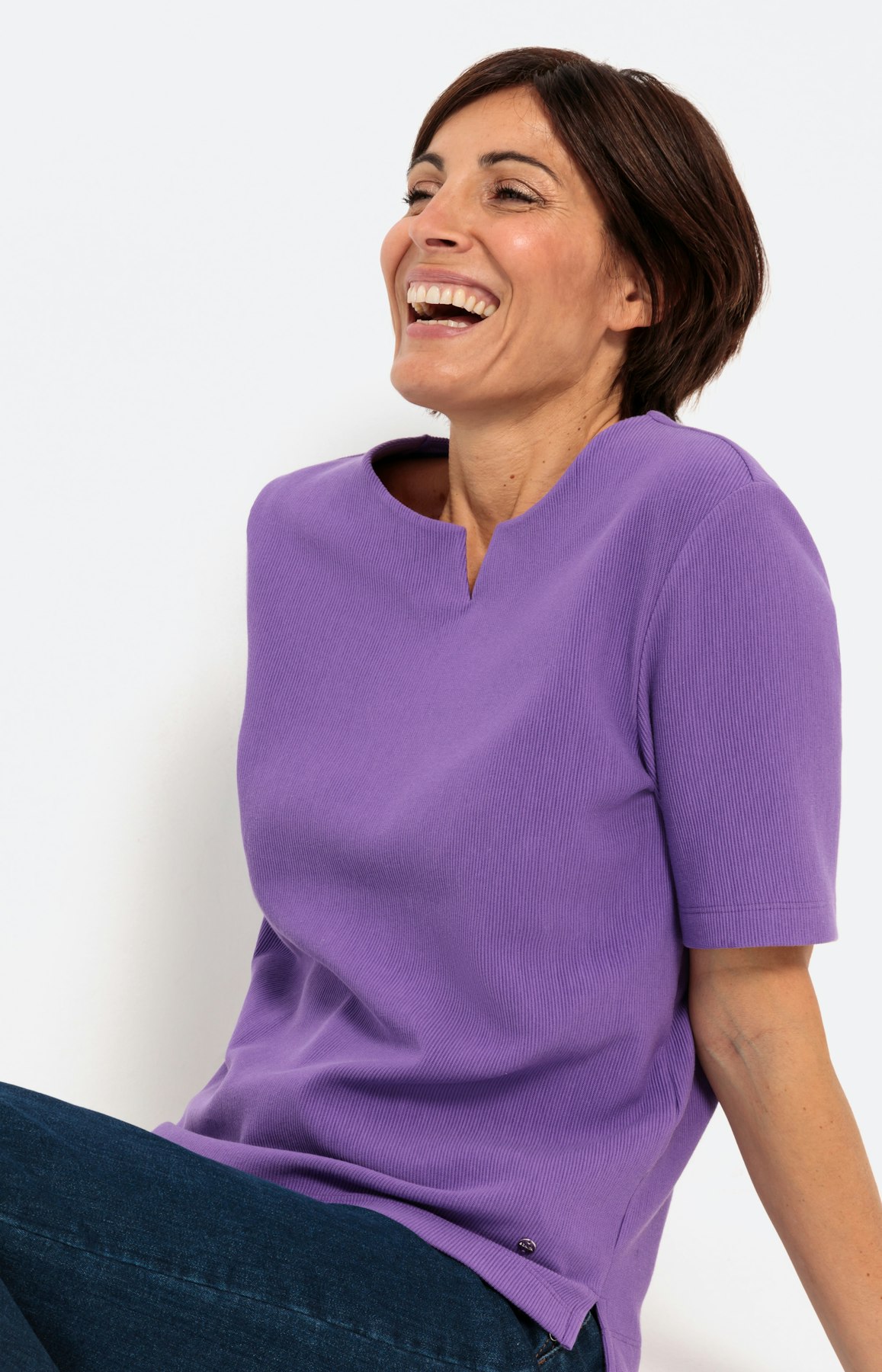 Kurzarmshirt mit geriffelter Struktur