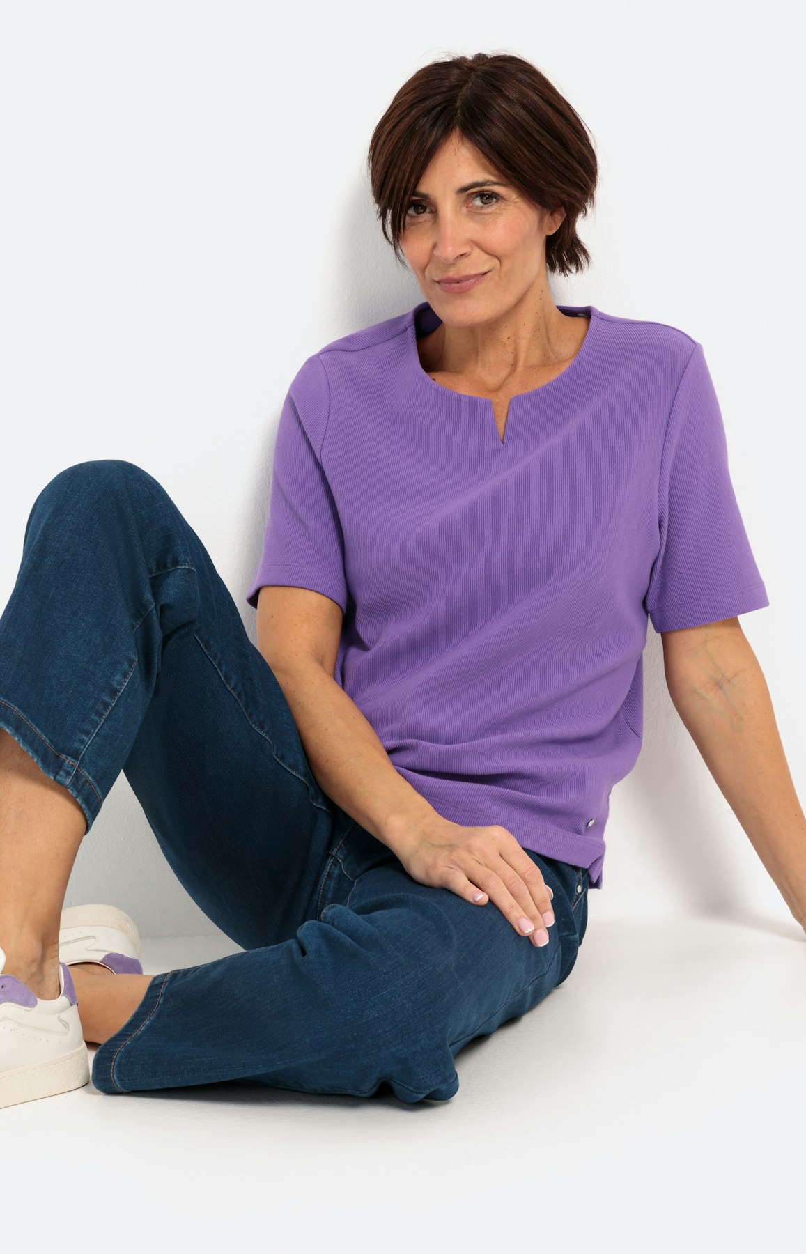 Kurzarmshirt mit geriffelter Struktur