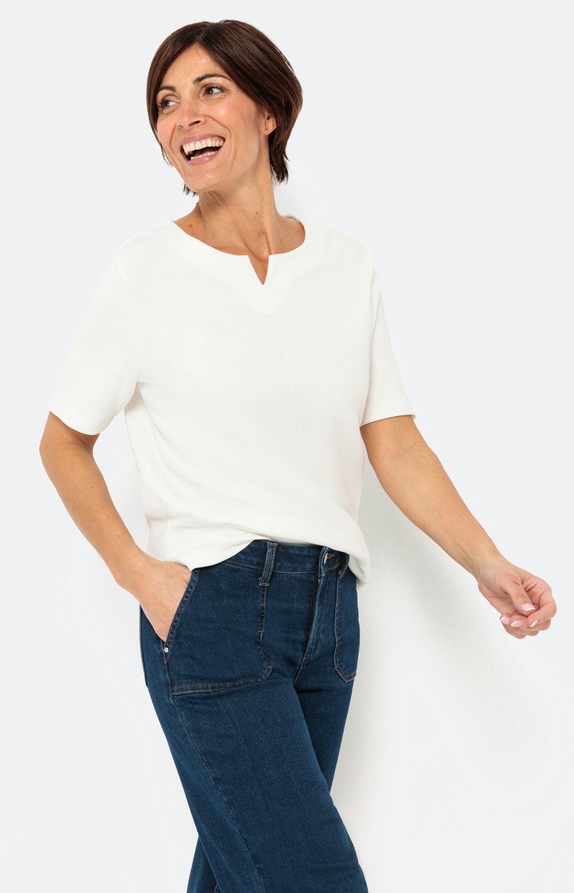 Geriffeltes T-Shirt mit kurzem Arm