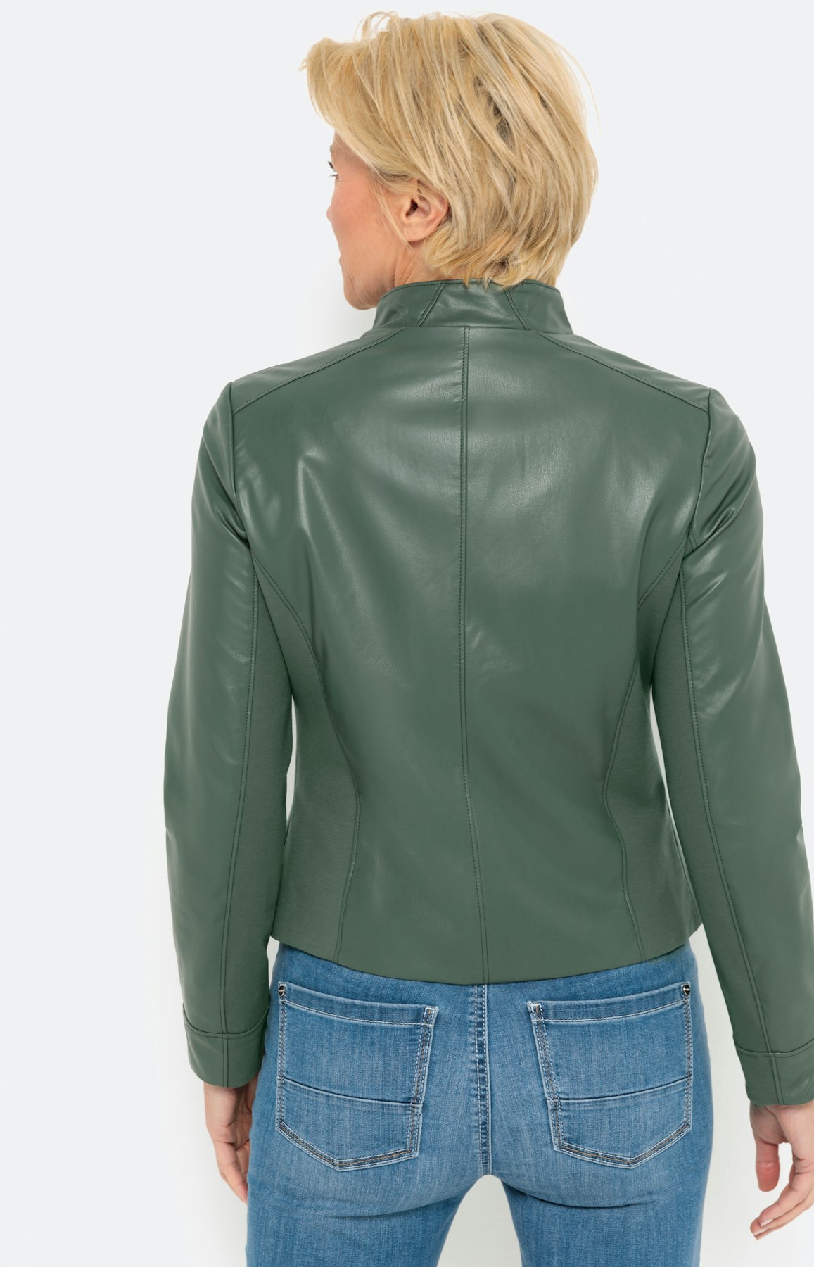 Bikerjacke in Lederoptik, dunkelgrün