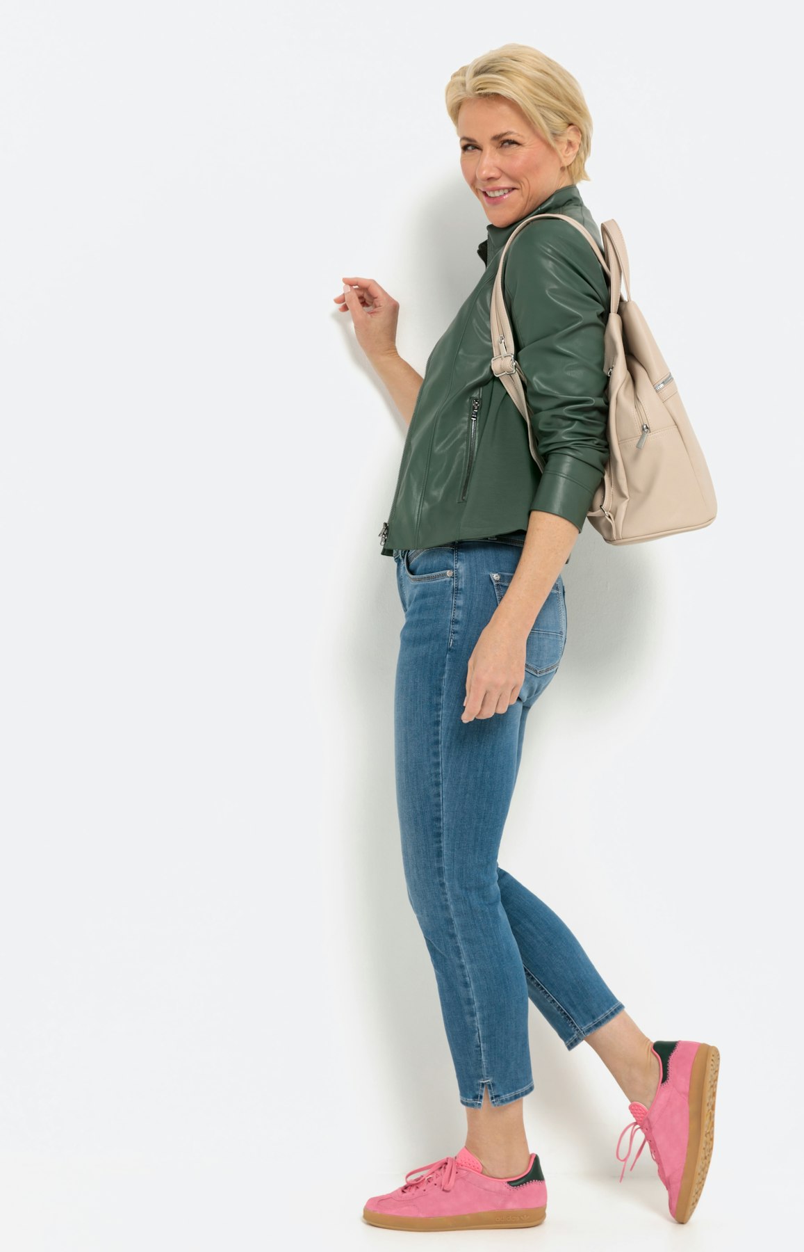 Bikerjacke in Lederoptik, dunkelgrün