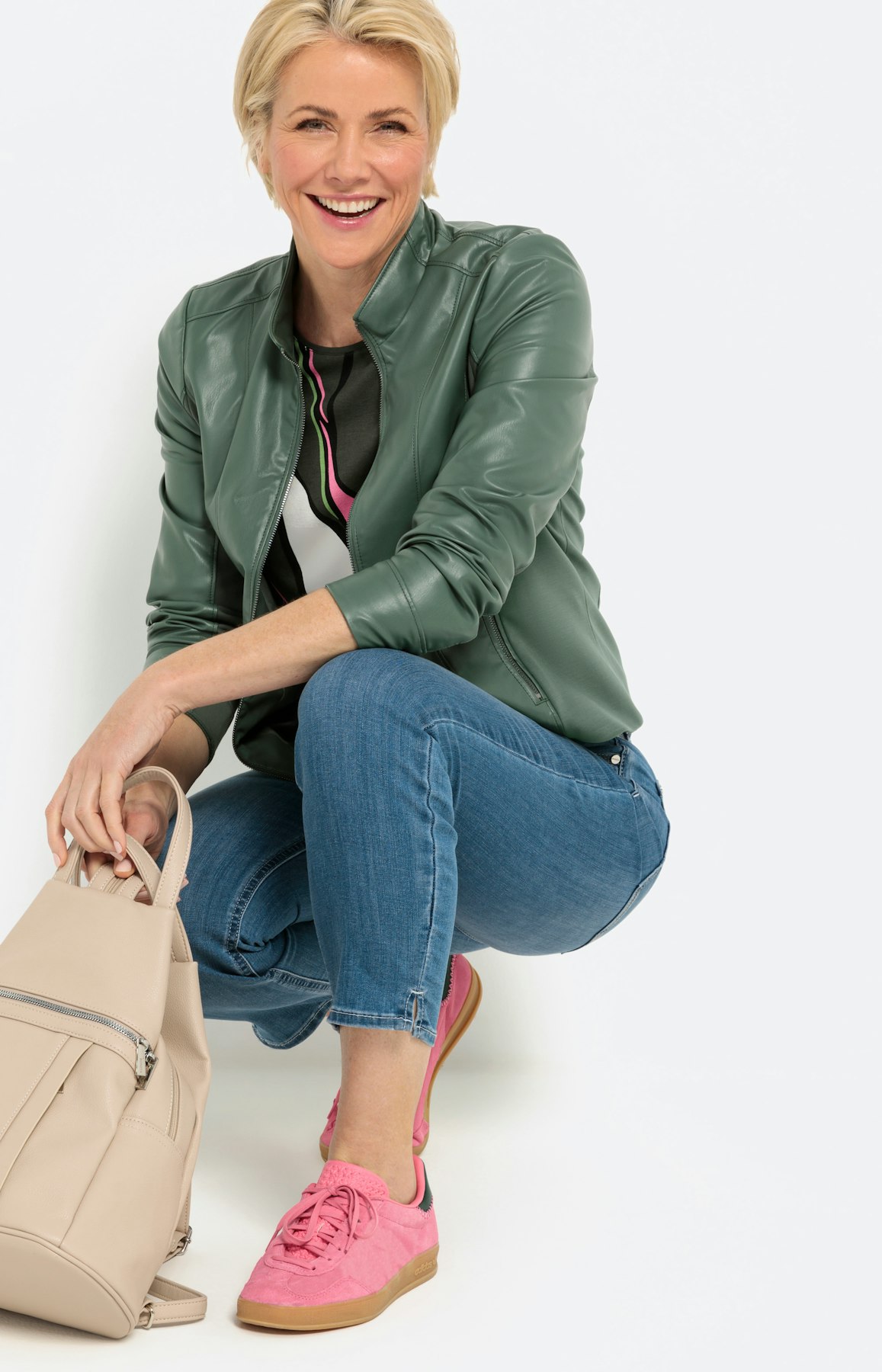 Bikerjacke in Lederoptik, dunkelgrün