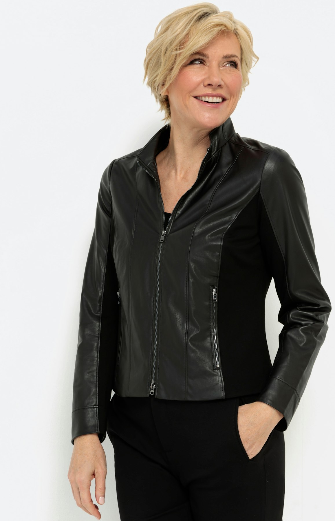 Bikerjacke in Leder-Optik, schwarz