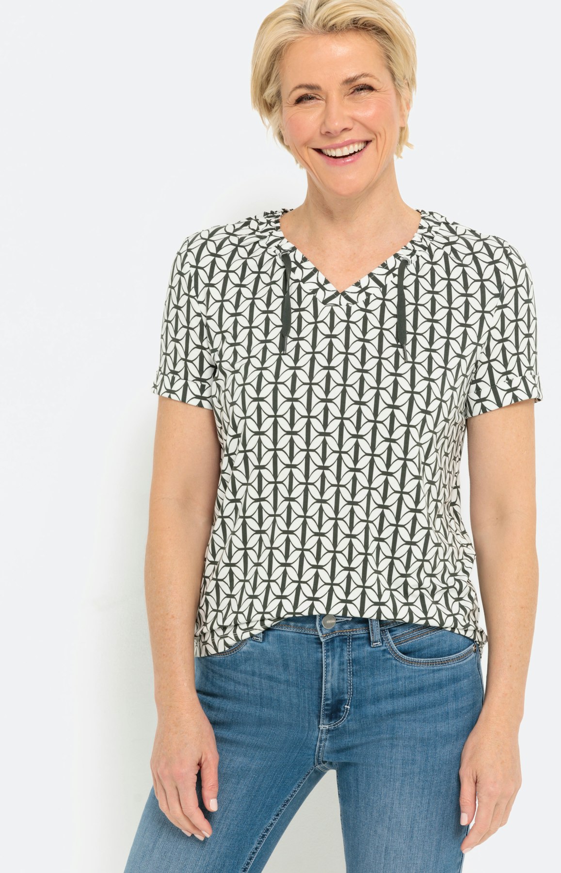 T-Shirt mit V-Ausschnitt und Tunnelzug